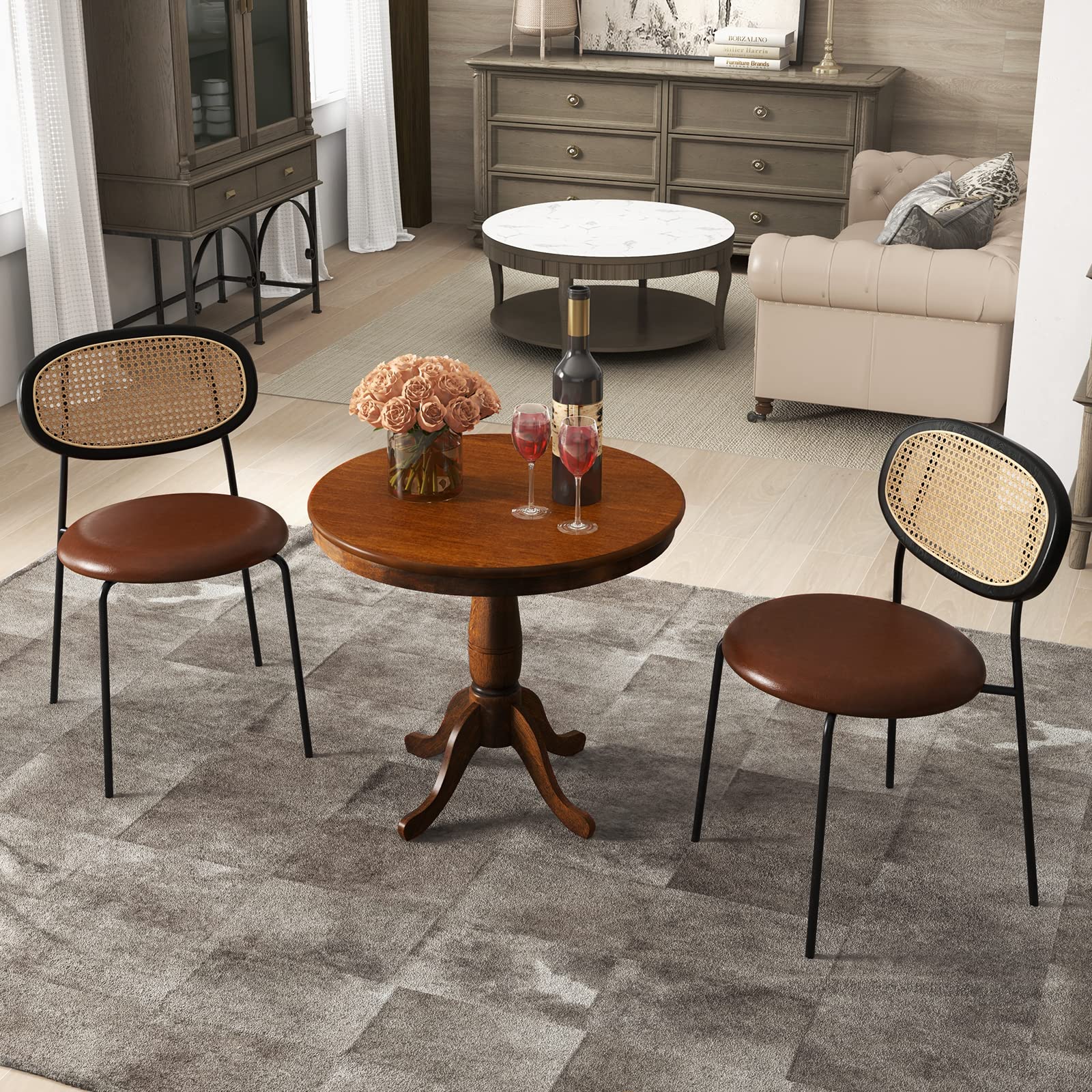 Round Dining Table for 2-4 People, 32" D X 30" H Wooden Kitchen Table with Spacious Table Top, Pedestal Base