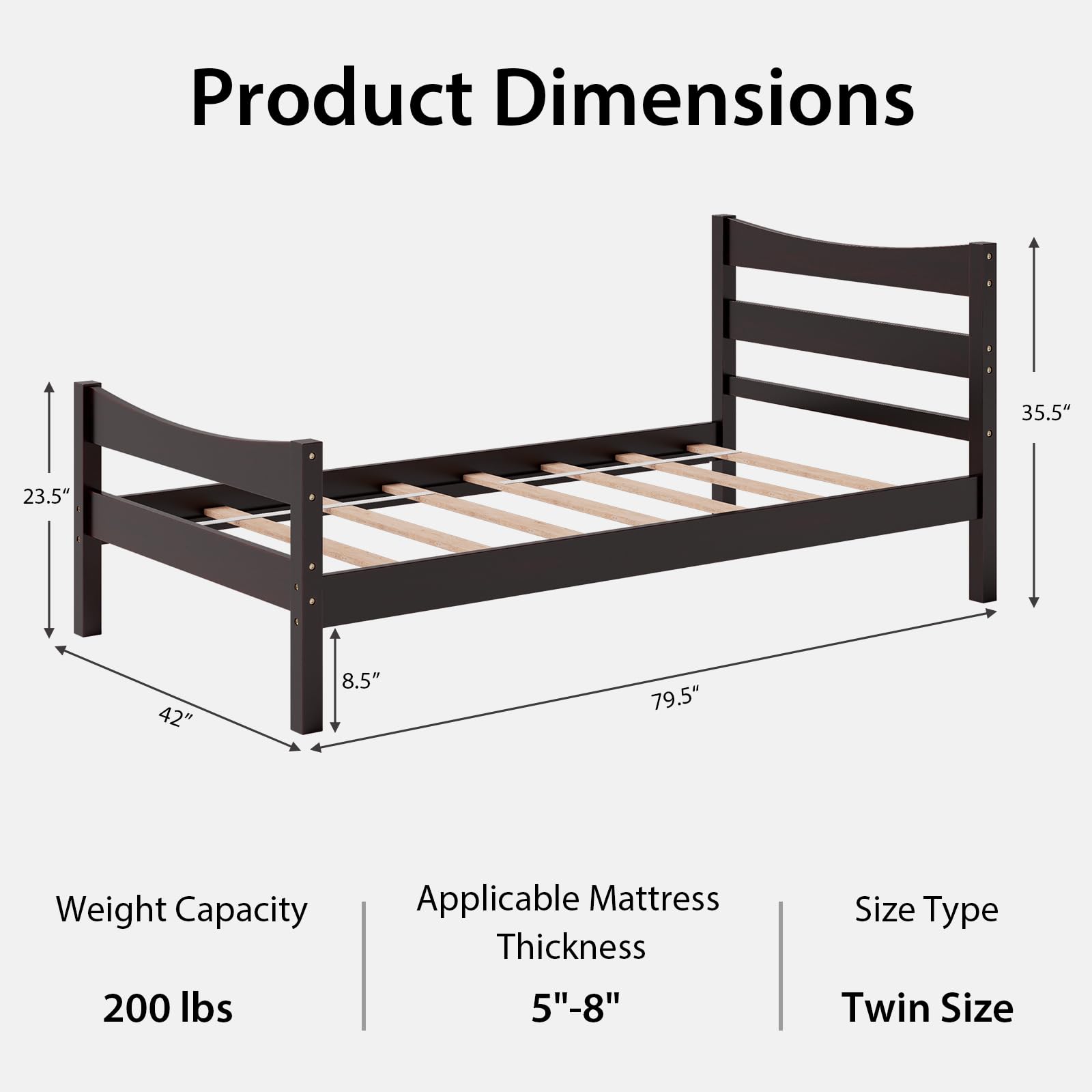 Twin Size Wood Bed Frame, Rustic Style Platform Bed w/Headboard & Footboard