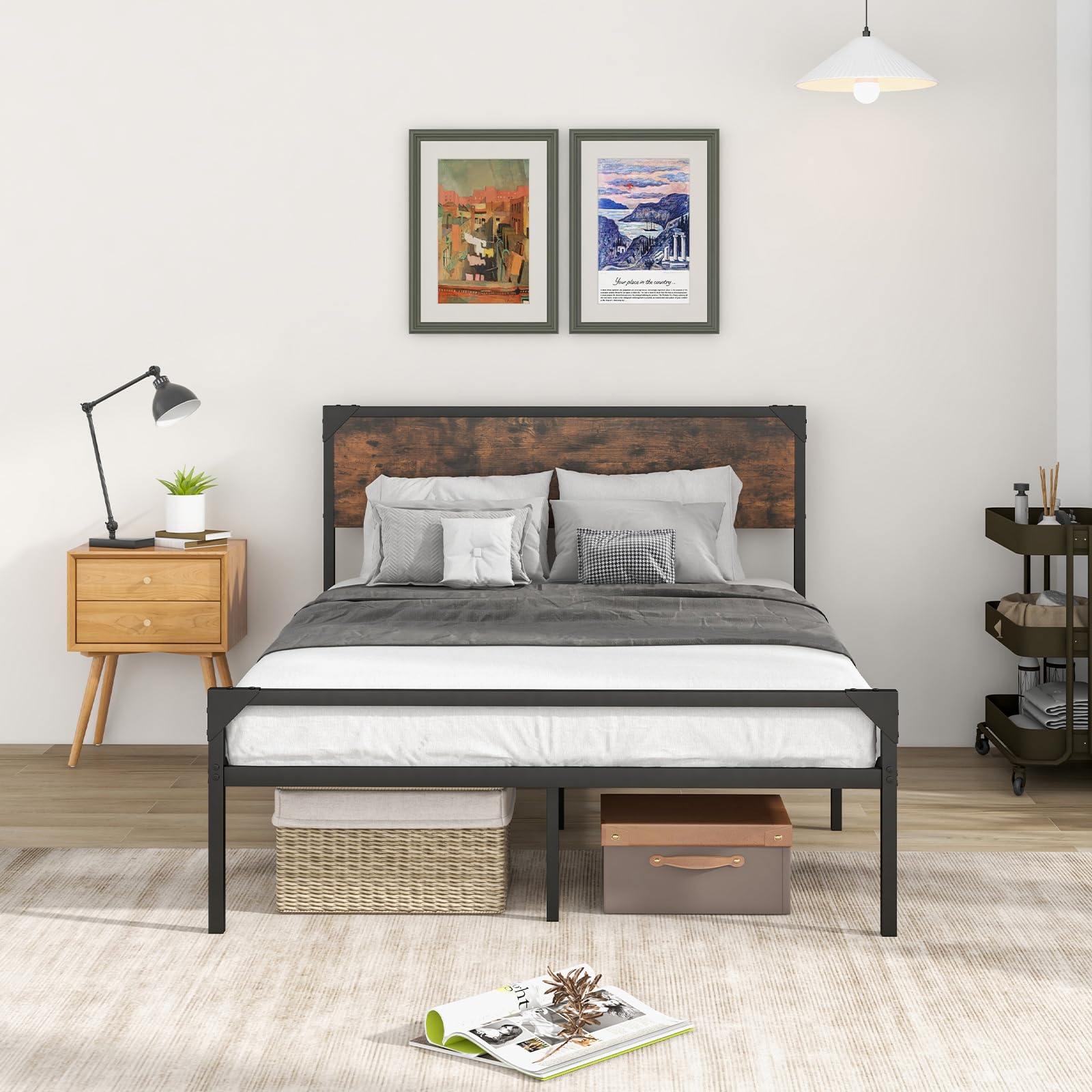 Metal Platform Bed Frame with Headboard