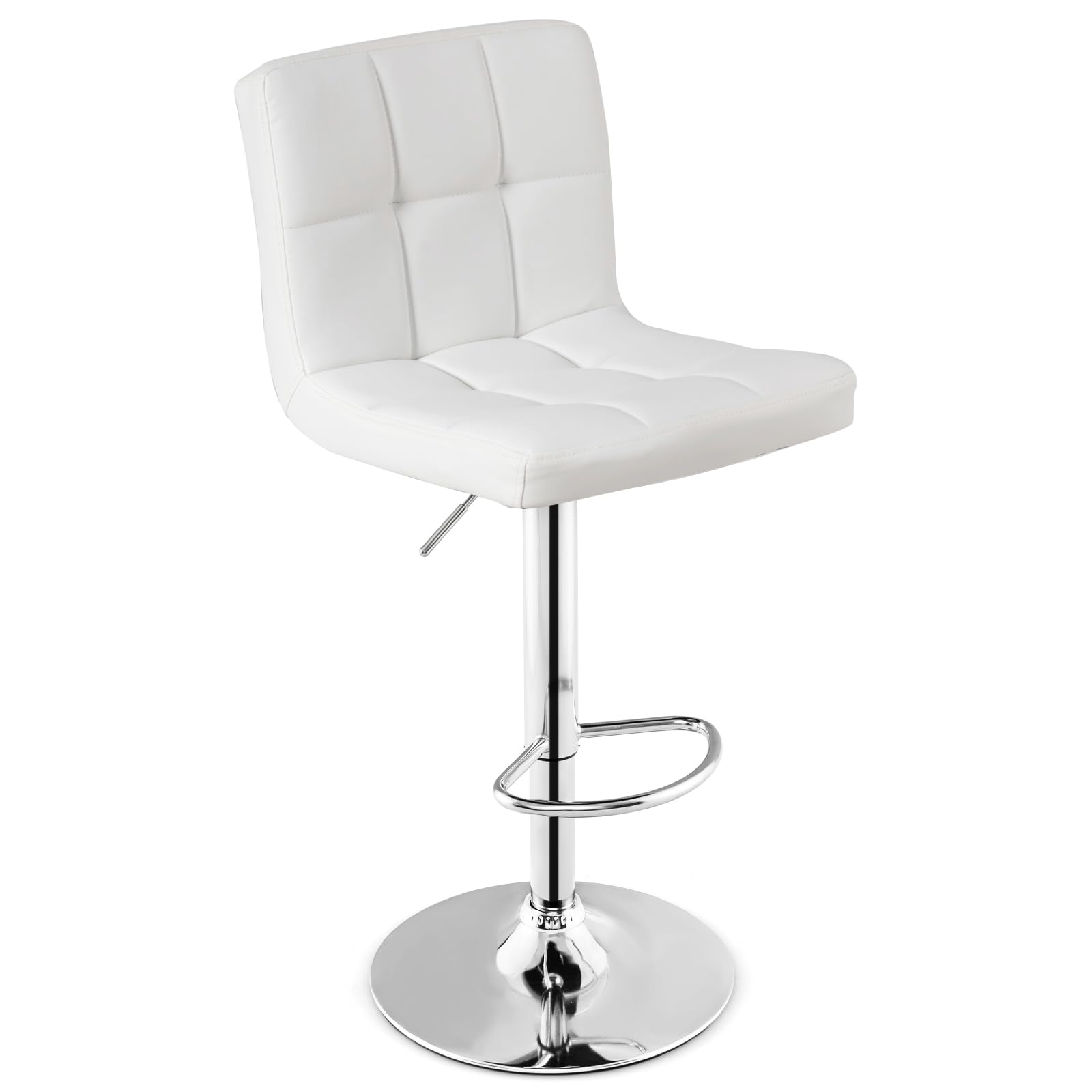 Modern PU Leather Height Adjustable Bar Stools  Set of 1/2 with Back, Footrest, Metal Base