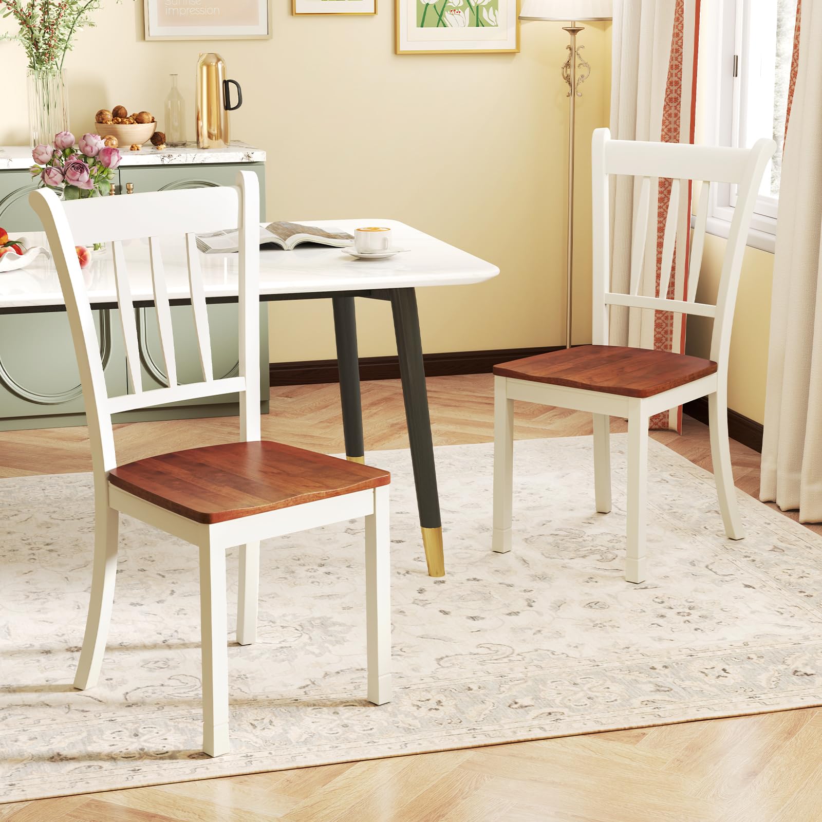 Set of 2/4 Wood Solid Rubber Wood Armless Dining Chairs with Non-Slip Foot Pads