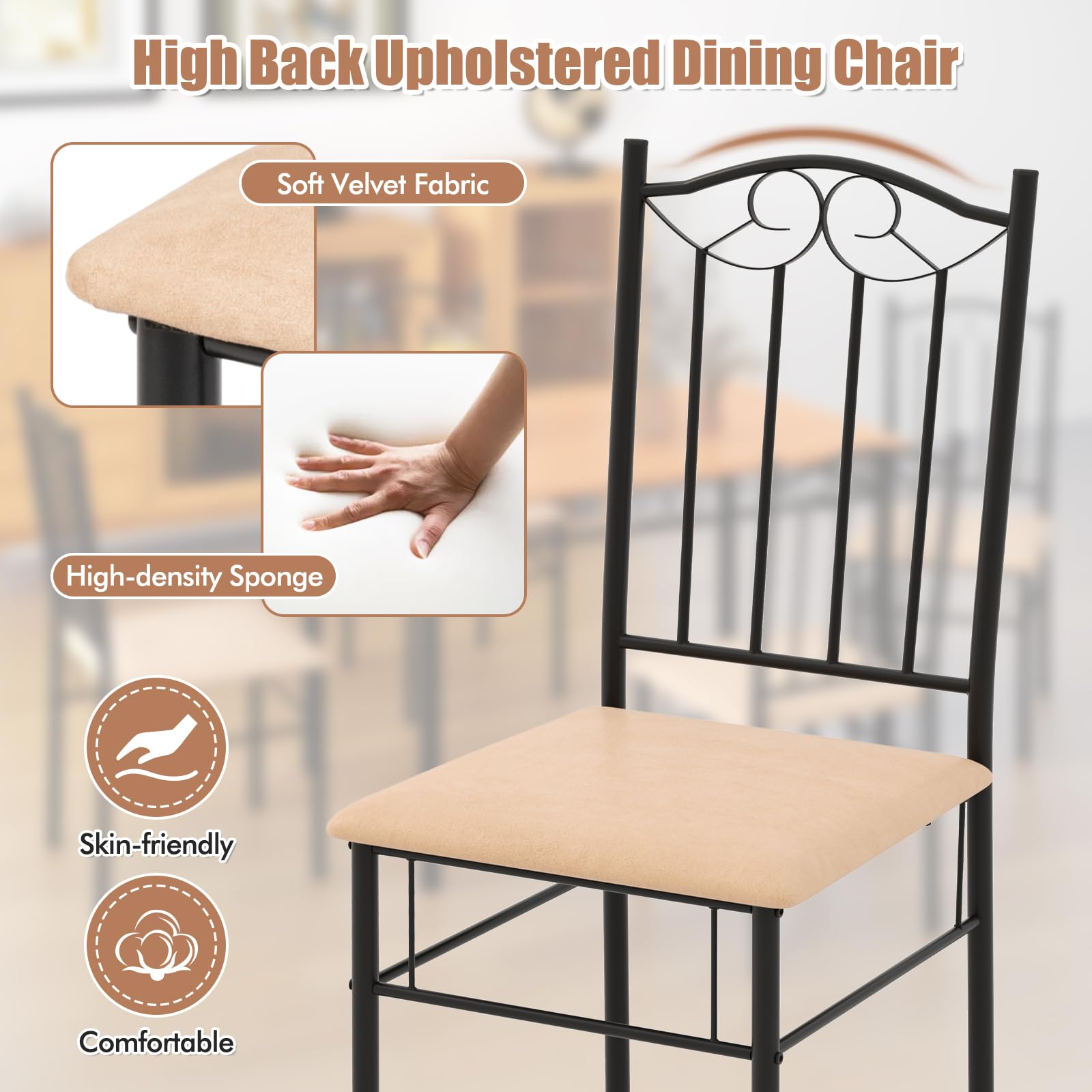 5 Pieces Dining Table Set, Modern Rectangular Dining Table & 4 Upholstered Chair Sets