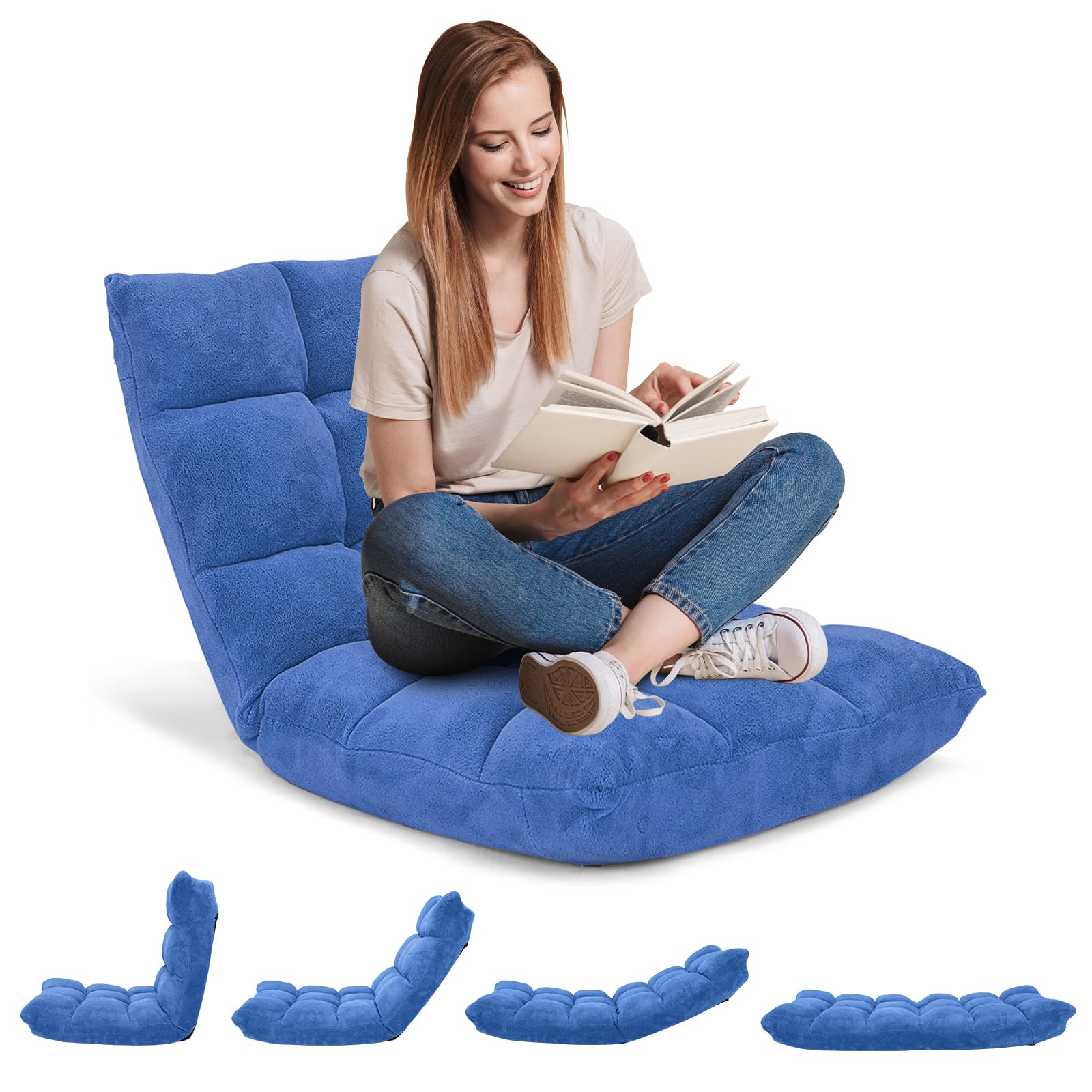 Floor Chairs for Adults - Floor Gaming Chair with Back Support, Coral Velvet, 14 Adjustable Position
