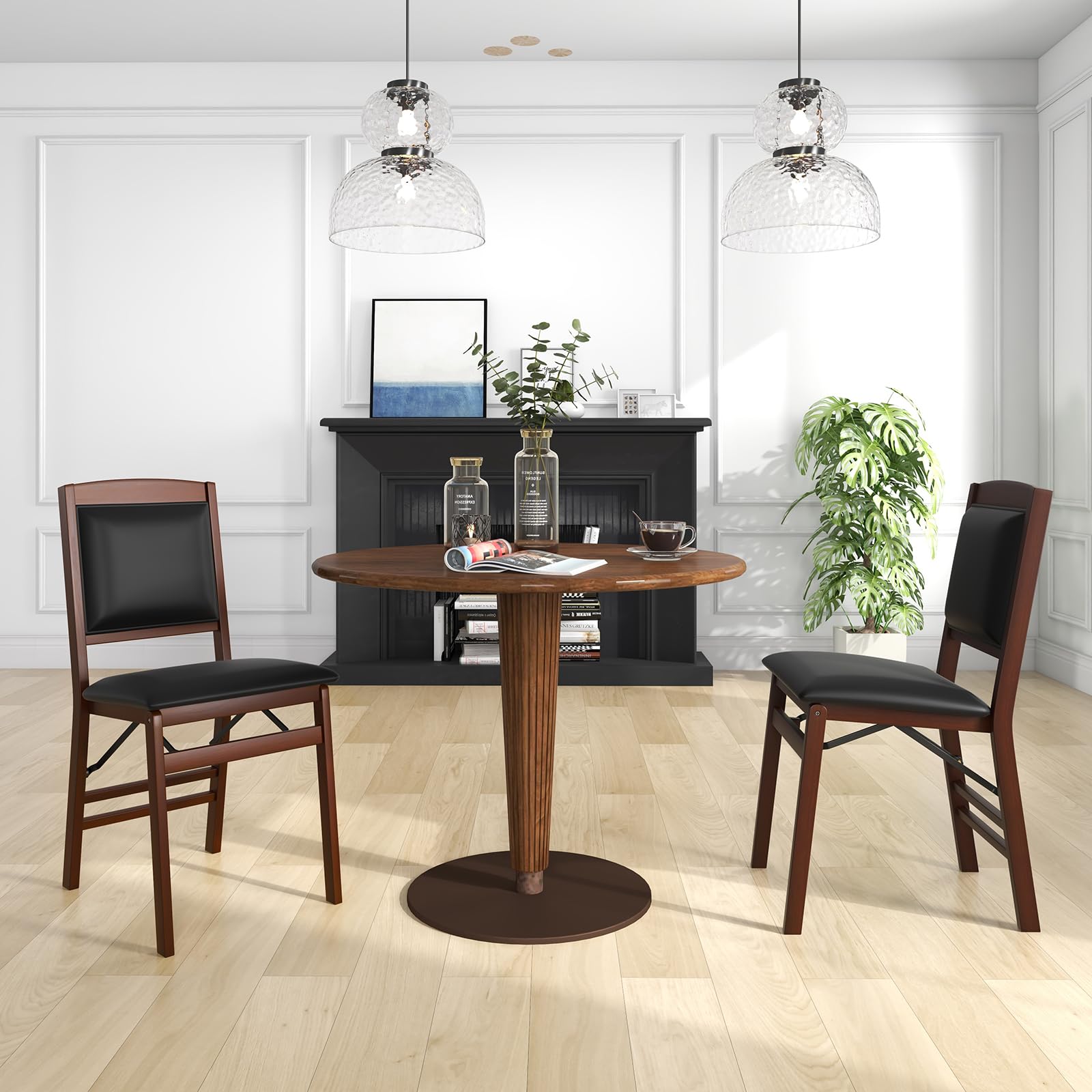 Folding Dining Chairs Set of 2/4, Foldable Wood Chairs with PVC Padded Seat & High Backrest