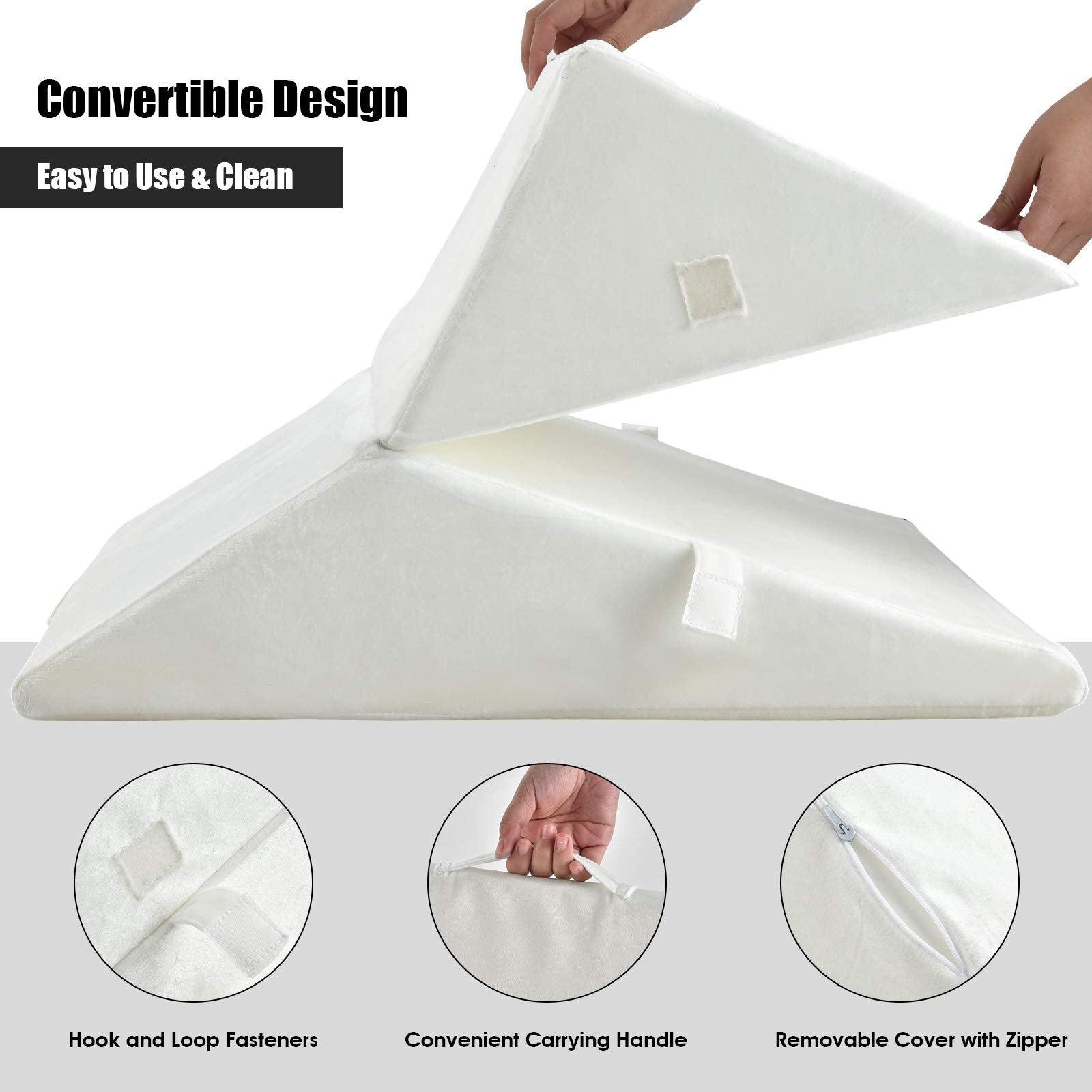 Bed Wedge Pillow, Adjustable Memory Foam Bed Support Pillow w/Removable Cover