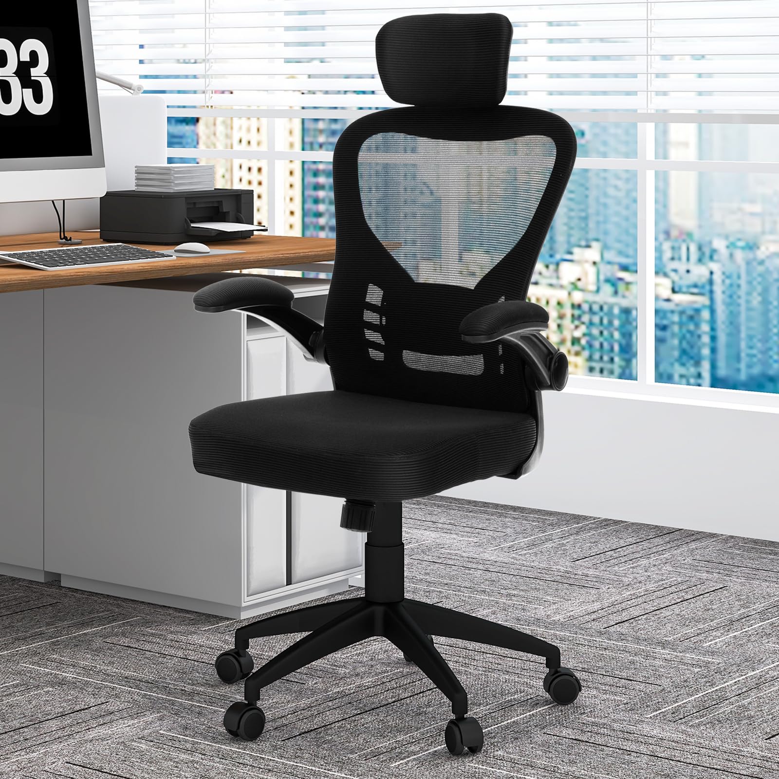 Ergonomic Mesh Office Chair, Home Office Desk Chair with Adjustable Headrest and Lumbar Support