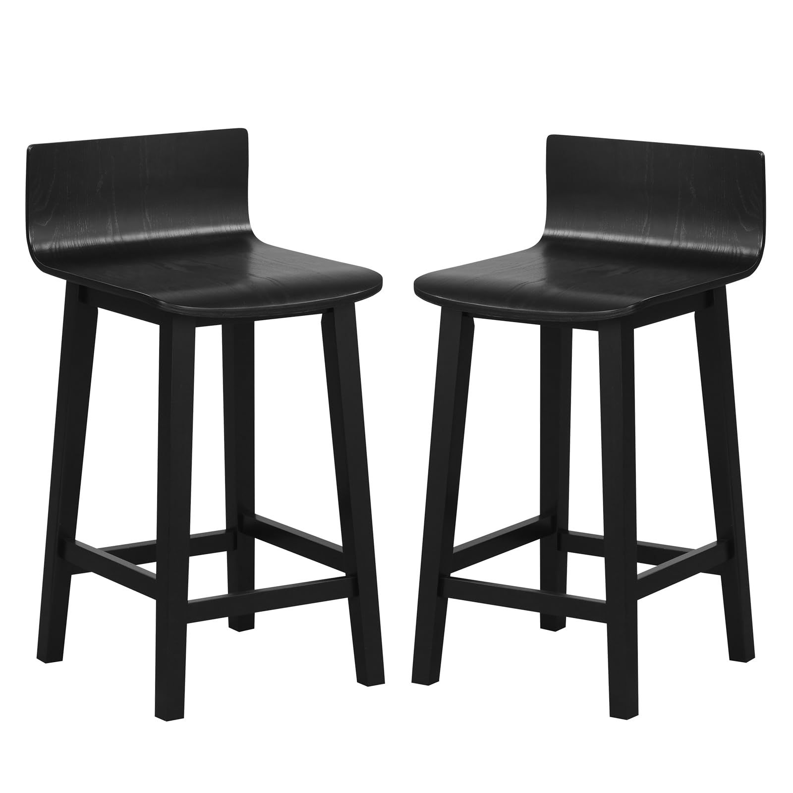 Solid Wood Bar Stools Set of 2/4, Counter Height Chairs with Low Back and Footrest