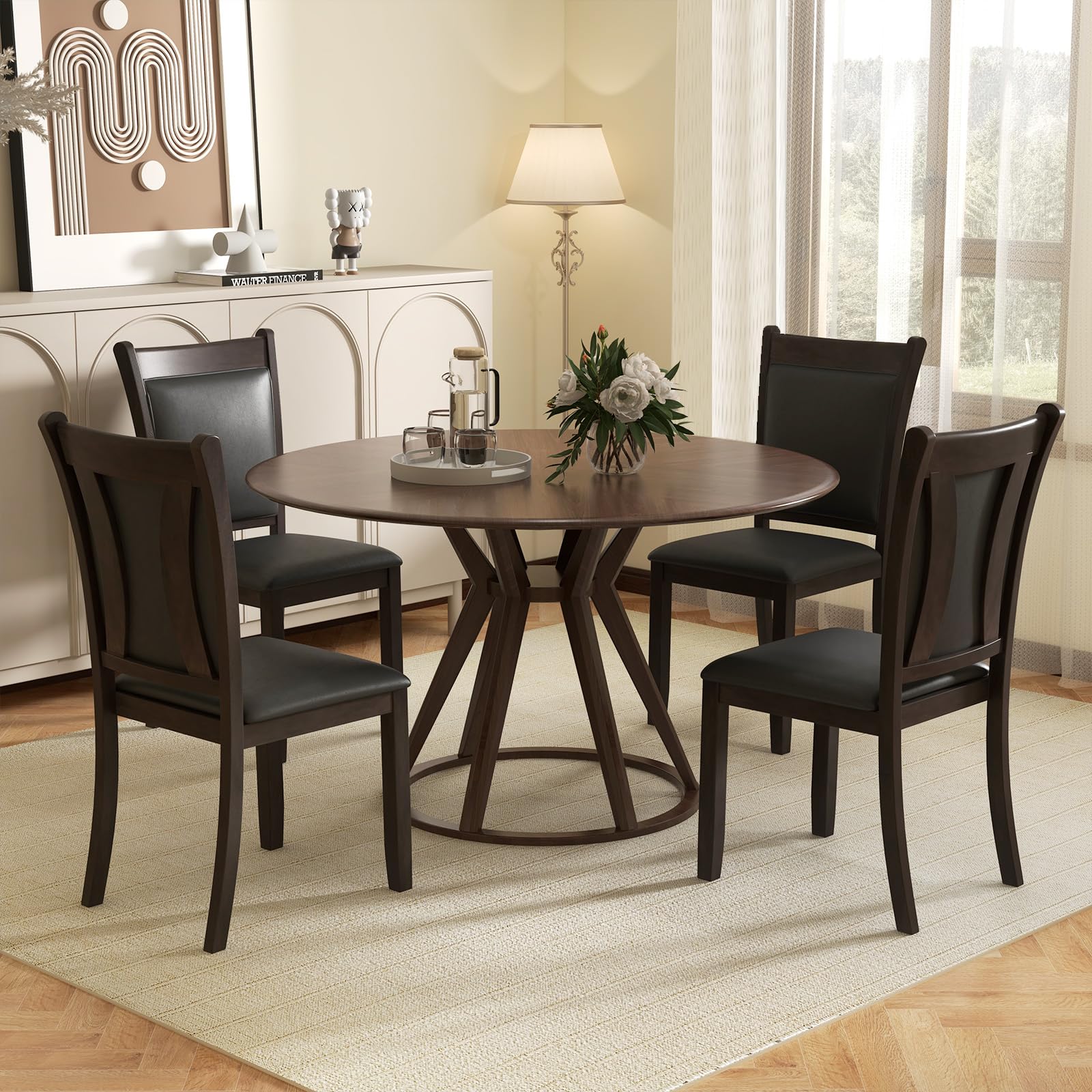 Wooden Dining Chairs Set of 2/4, Modern Armless Kitchen Chairs w/Padded Backrest & Seat, Rubber Wood Frame