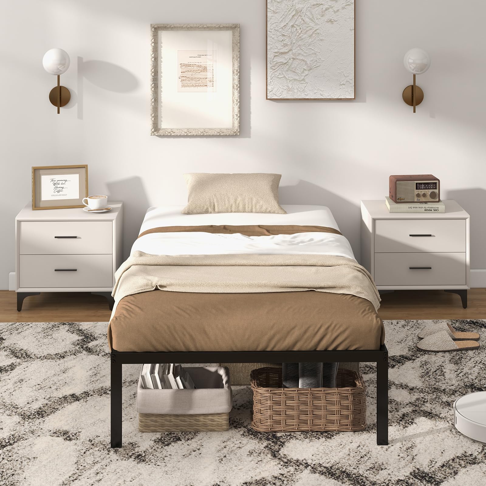 14-Inch Twin Size Metal Platform Bed Frame, Heavy-Duty Metal Bed Base