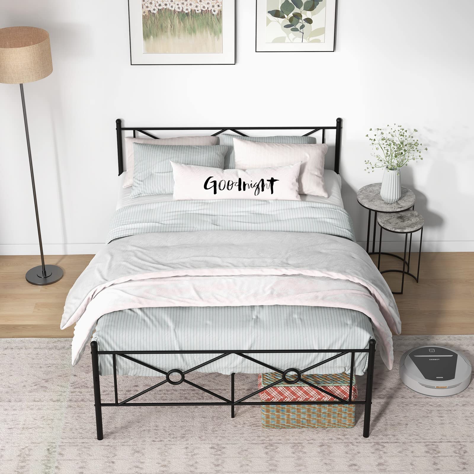 Metal Bed Frame with Headboard & Footboard, Stable Structure