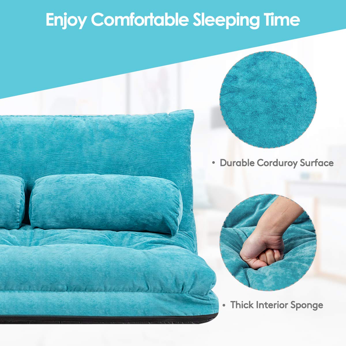 Multi-Functional 6-Position Foldable Lazy Floor Sofa with 2 Pillows