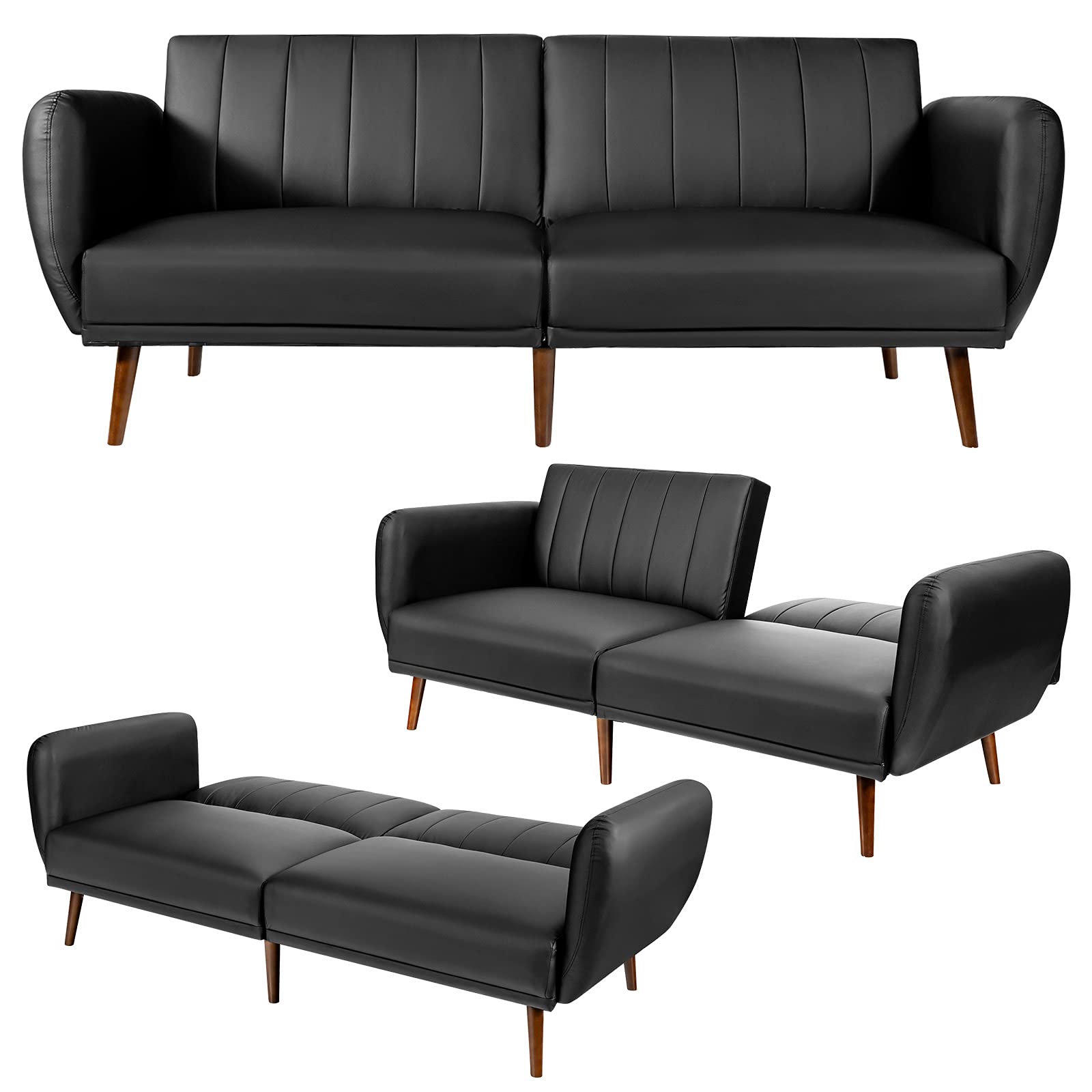 3 Seat Convertible Futon Sofa with High-Density Sponge & Adjustable Backrest