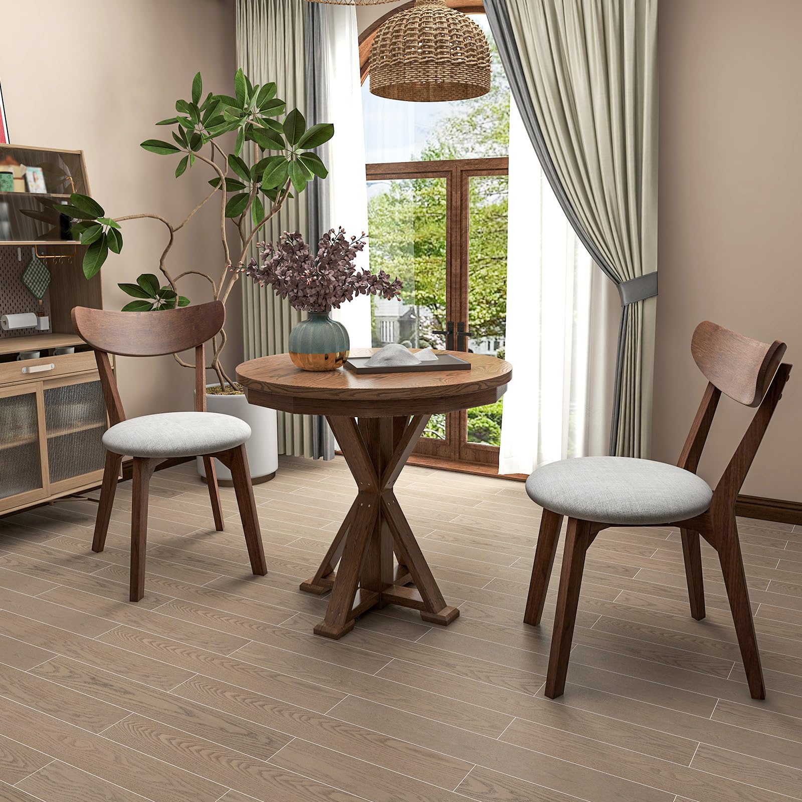 Dining Chairs Set of 2/4, Mid-Century Modern Kitchen & Dining Chairs with Curved Back and Cushioned Seat