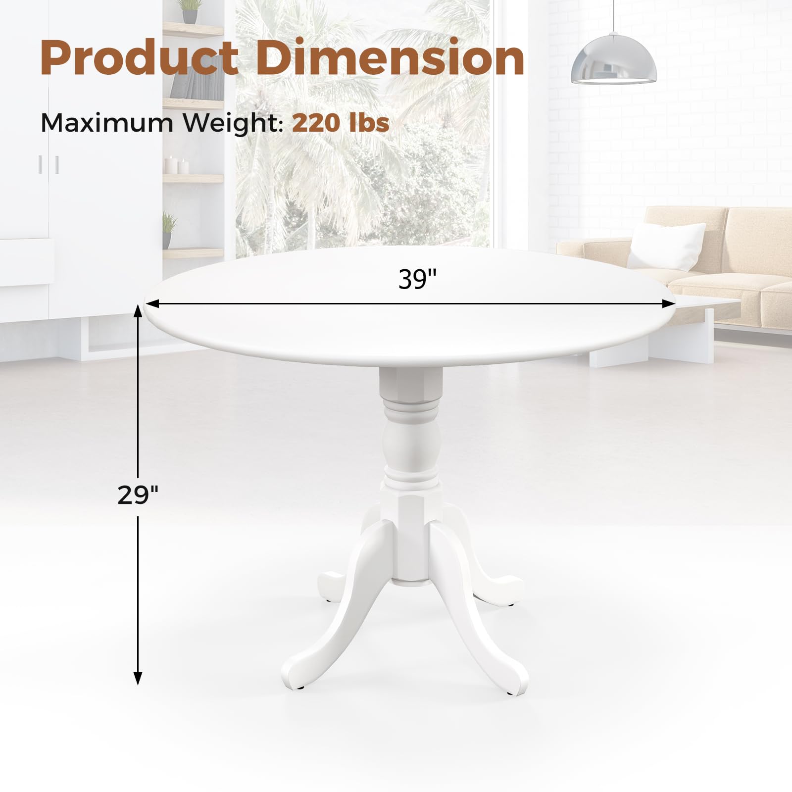 Wood Round Dining Table for 4 People with Round Tabletop & Curved Trestle Legs