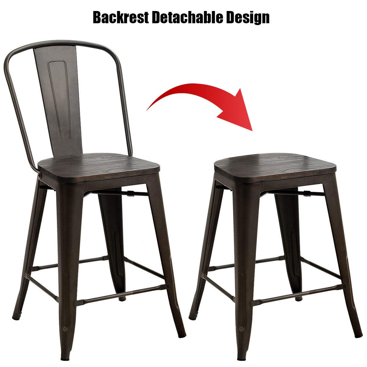 Dining Chairs Set of 4, Metal Counter Height Bar Stools Stackable Industrial Vintage Tolix Style