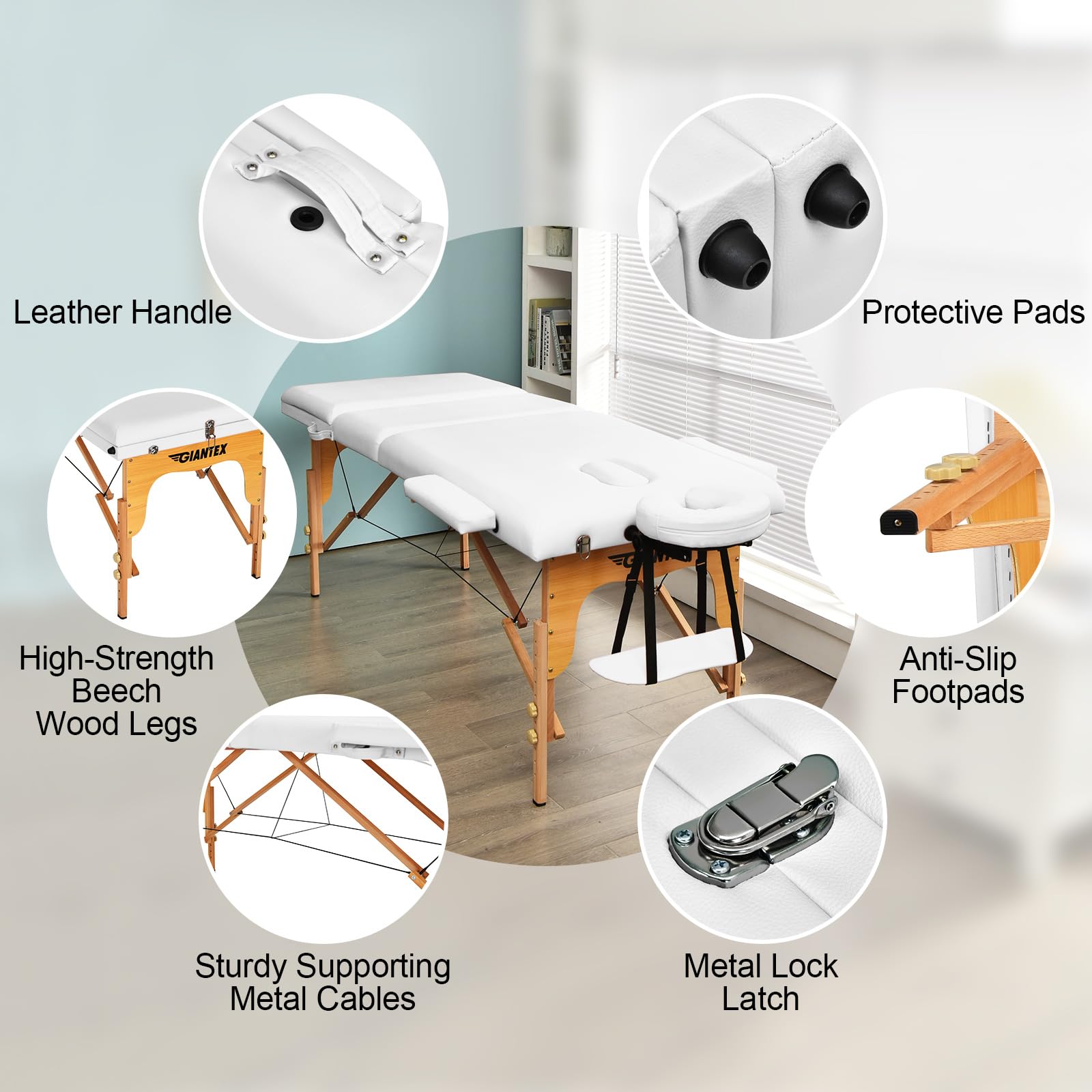 Portable 3 Sections 84inch Folding Massage Table with Carry Case