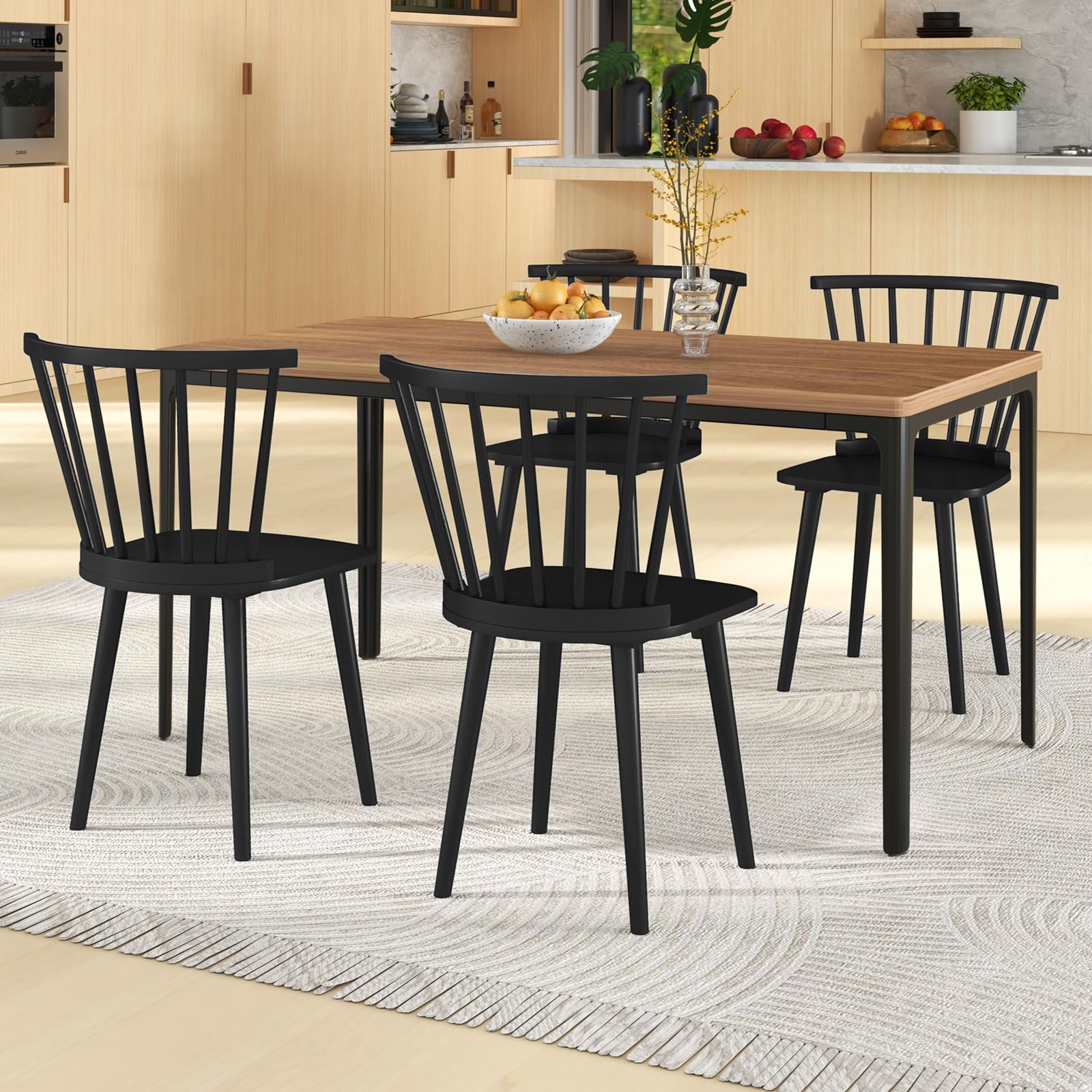 Wood Dining Chairs Set of 2/4, Windsor Dining Chairs with High Spindle Back
