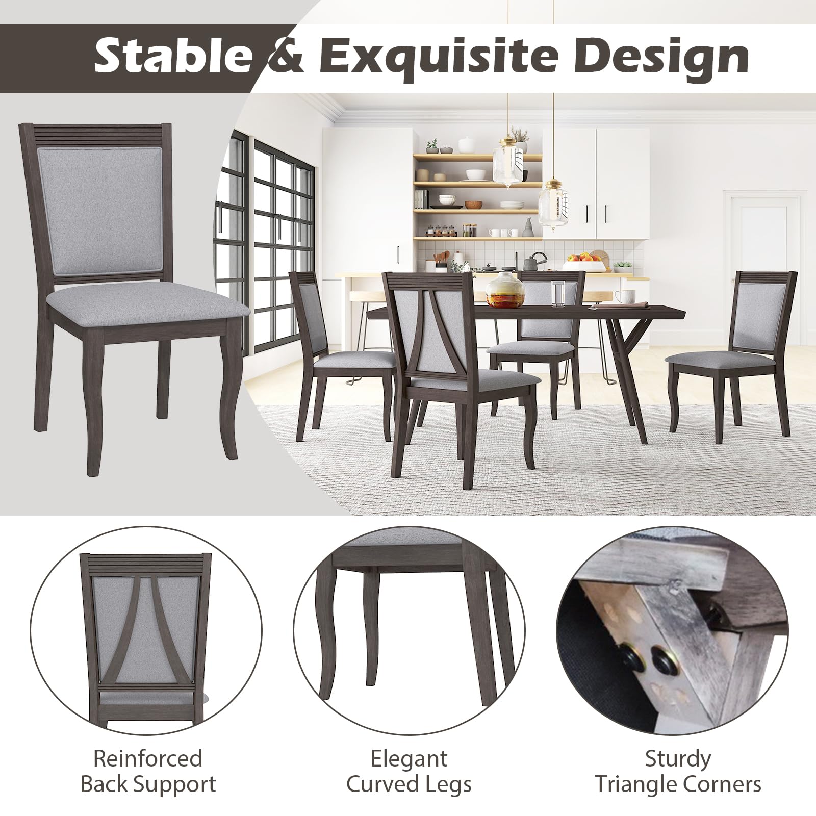 Wood Dining Chairs Set of 2/4, Farmhouse Upholstered Kitchen Chairs w/Rubber Wood Frame, Padded Seat, High Backrest