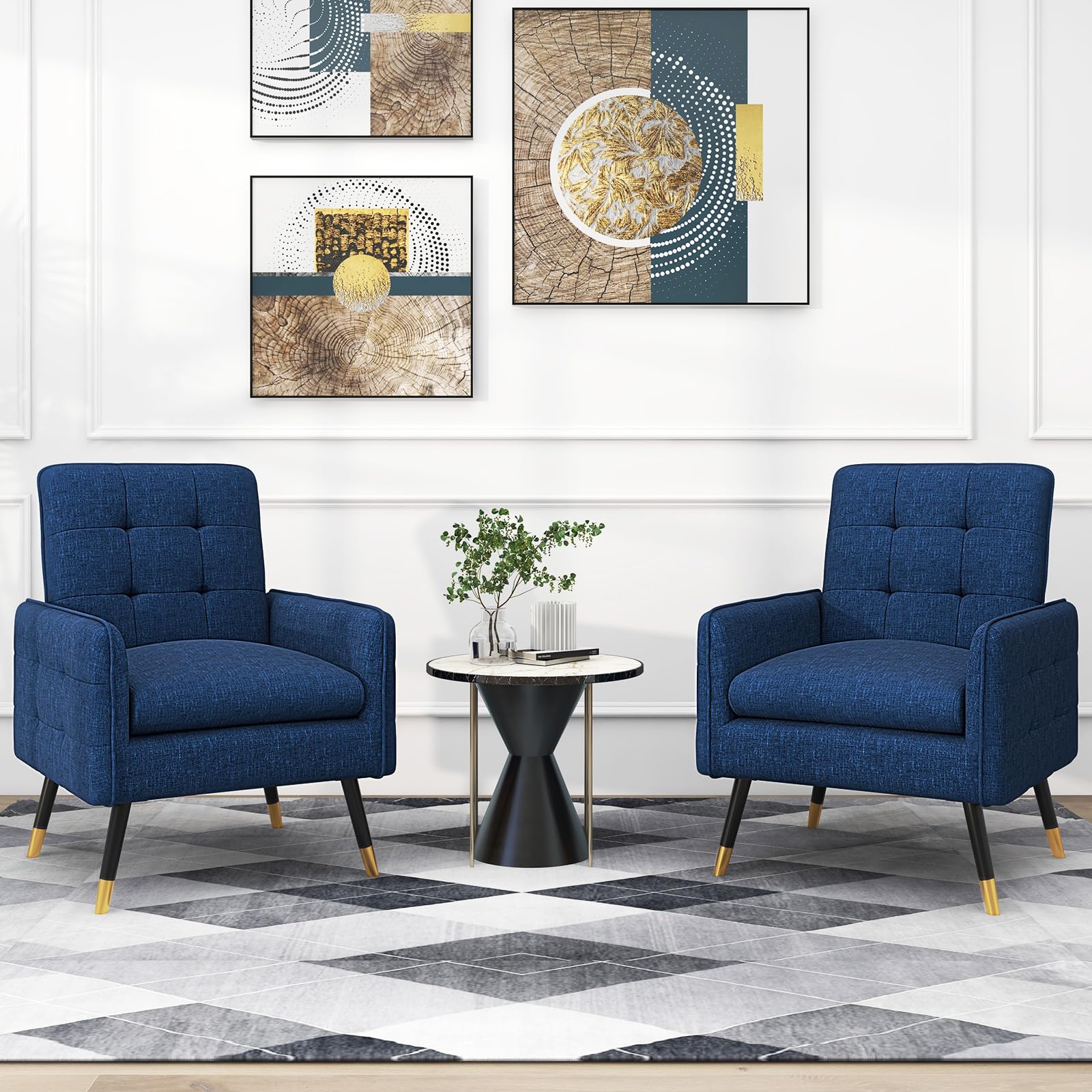 Modern Accent Chair, Upholstered Armchair Single Sofa Chair with Metal Legs & Adjustable Foot Pads