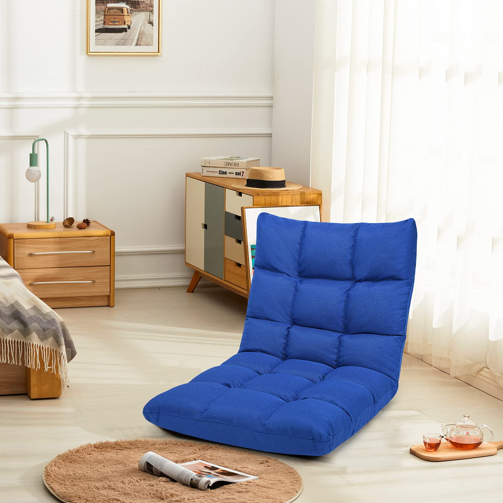 Folding Gaming Floor Chair，Adjustable 14-Position Floor Sofa with Back Support