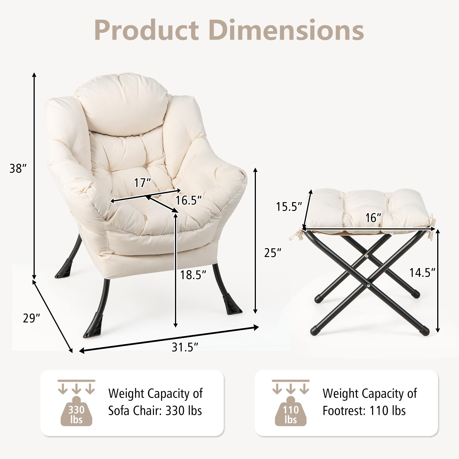 Lazy Sofa Chair with Ottoman, Upholstered Leisure Lounge Armchair with Folding Footrest, Side Storage Pocket