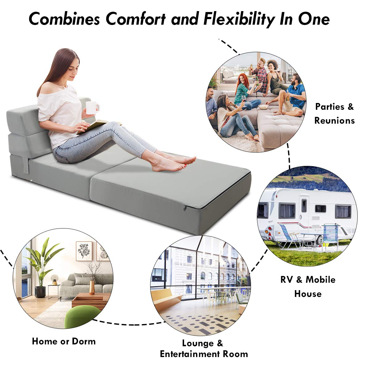 Convertible Sofa Bed, Floor Couch Sleeper, Folding Futon Guest Bed