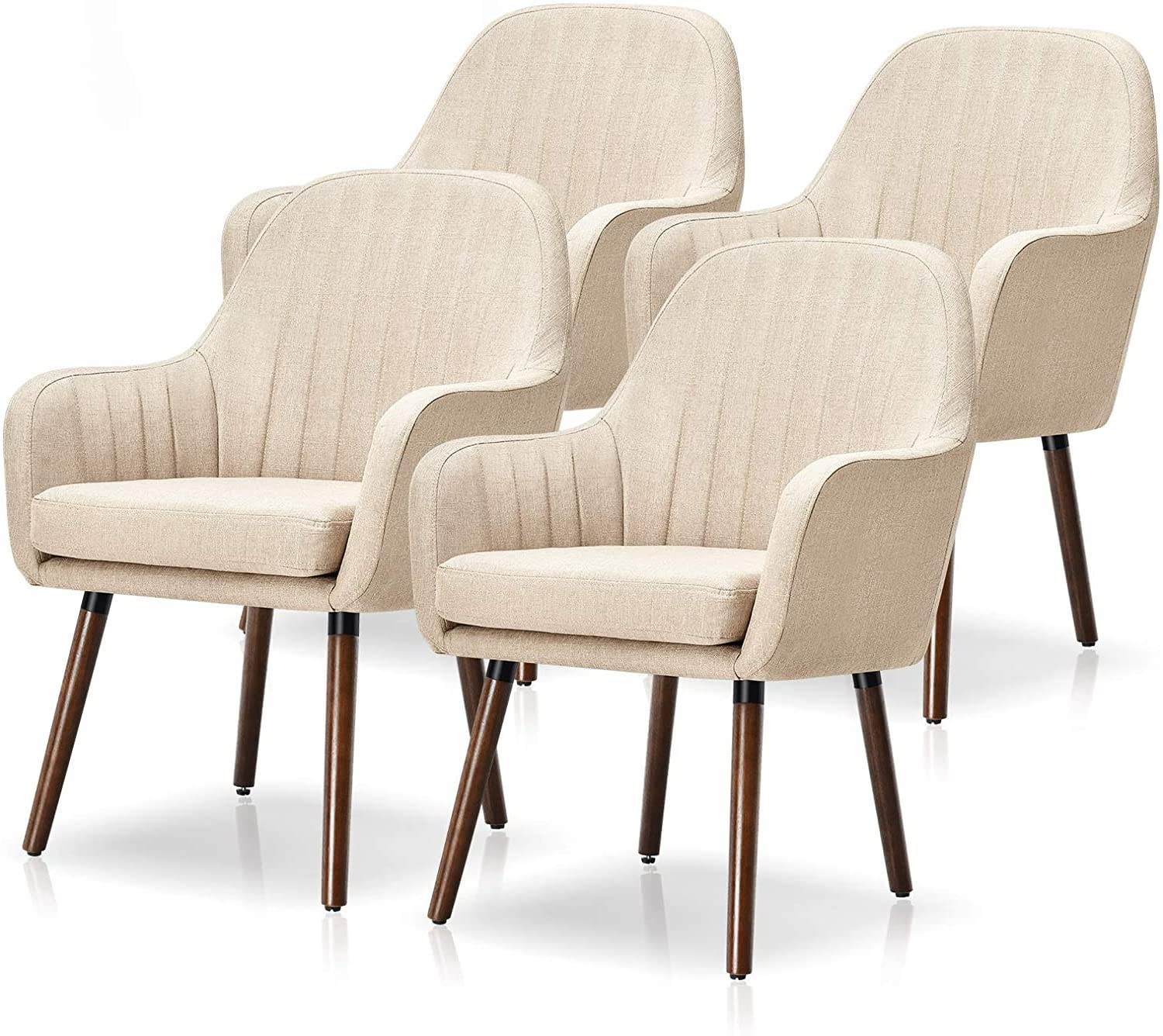 Set of 2/4 Fabric Dining Chairs, Accent Upholstered Arm Chair w/Wood Legs