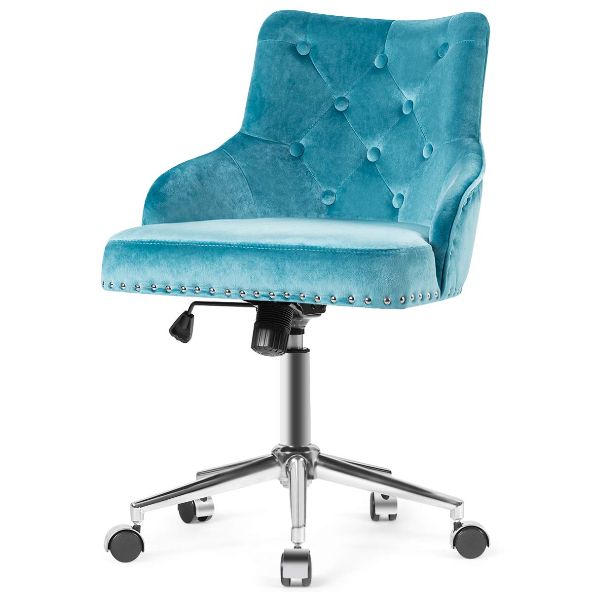 Modern Home Office Chair, Tufted Velvet Swivel Armchair with Nailhead Trim