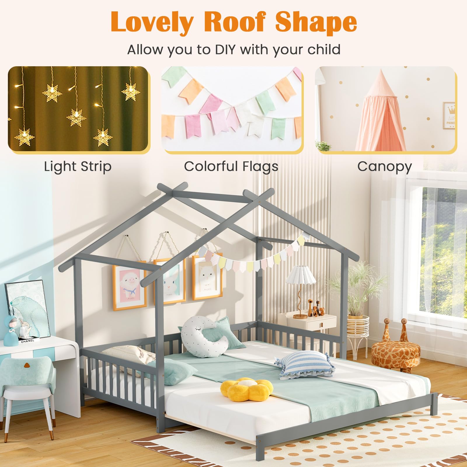 Wood Extendable House Bed