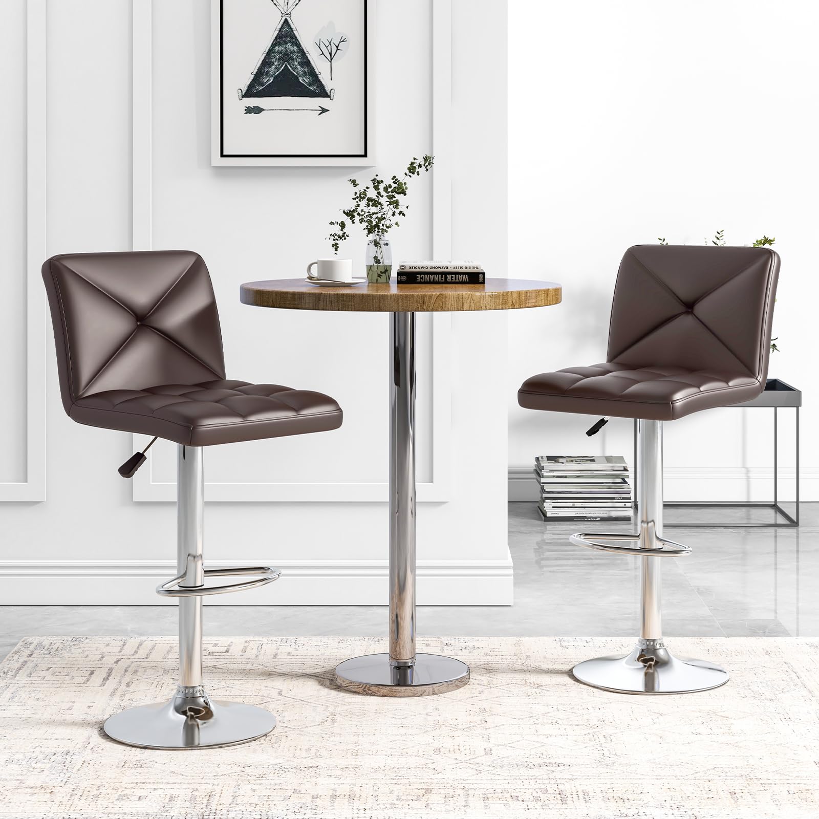 Bar Stools Set of 2/4, Modern PU Leather Swivel Counter Height Bar Stools with Back, Heavy-Duty Metal Base & Footrest