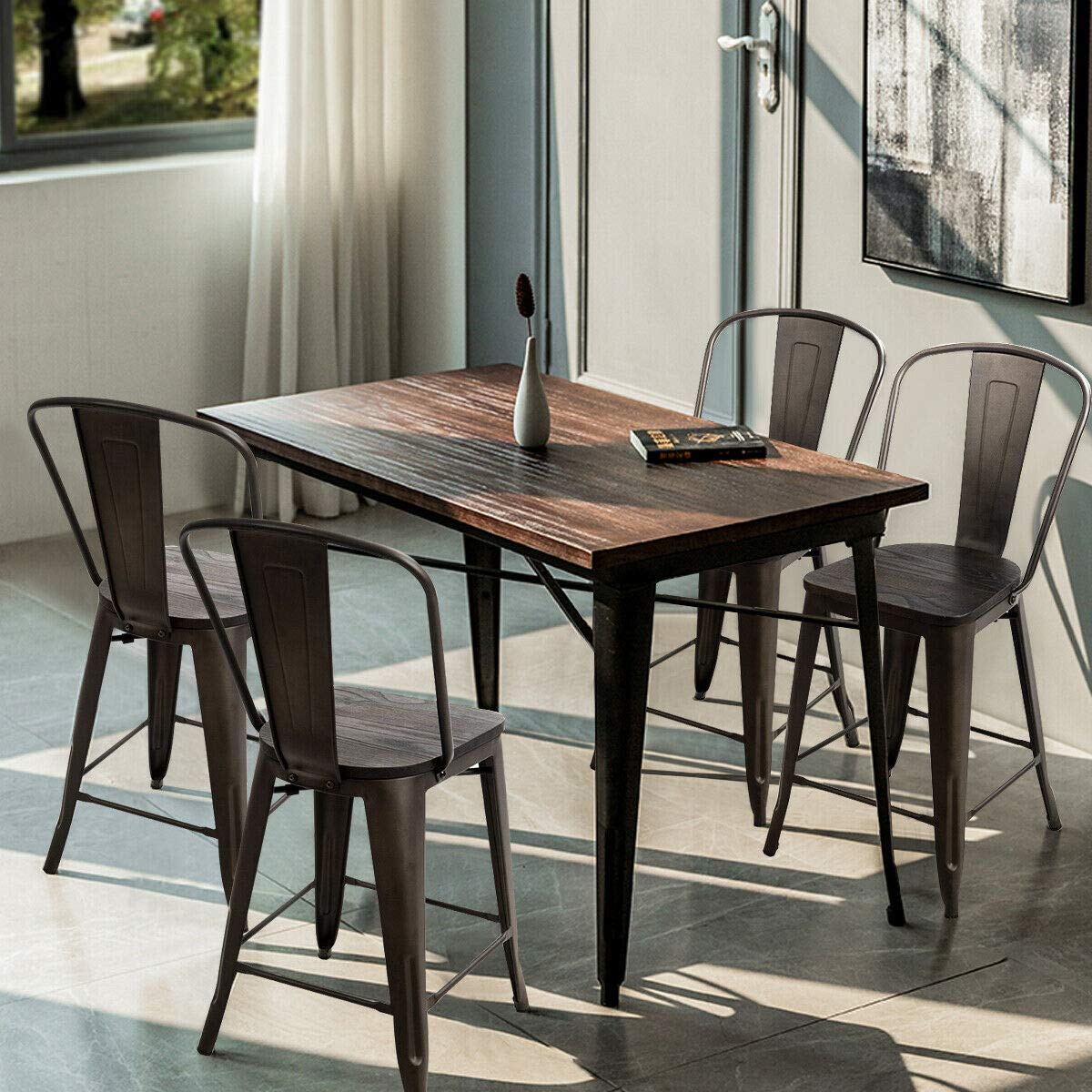 Dining Chairs Set of 4, Metal Counter Height Bar Stools Stackable Industrial Vintage Tolix Style