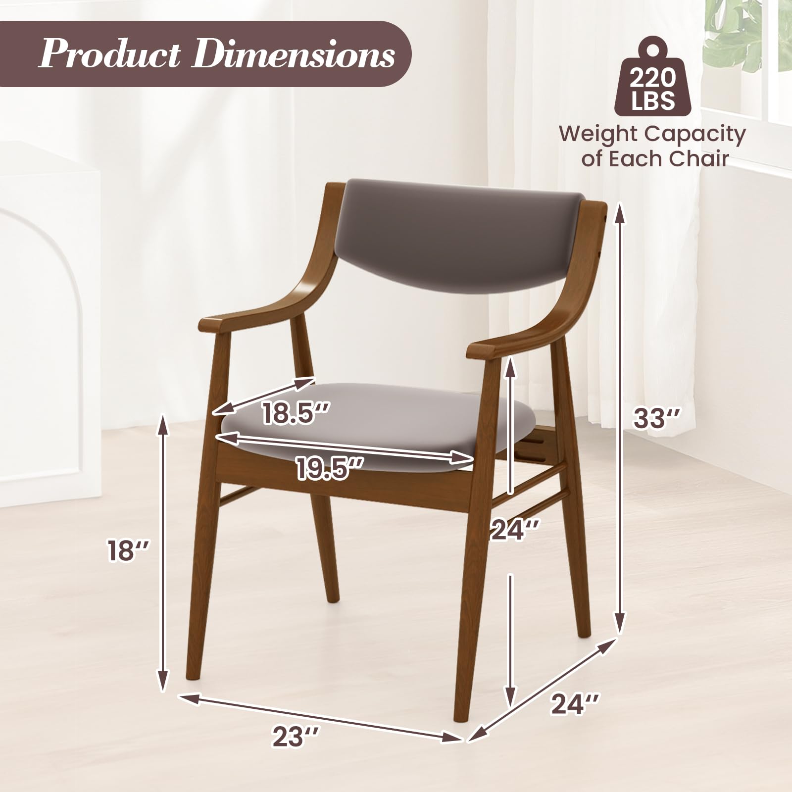 Wooden Dining Chairs Set of 2/4, PU Leather Upholstered Kitchen Chairs w/Padded Seat & Back, Rubber Wood Frame