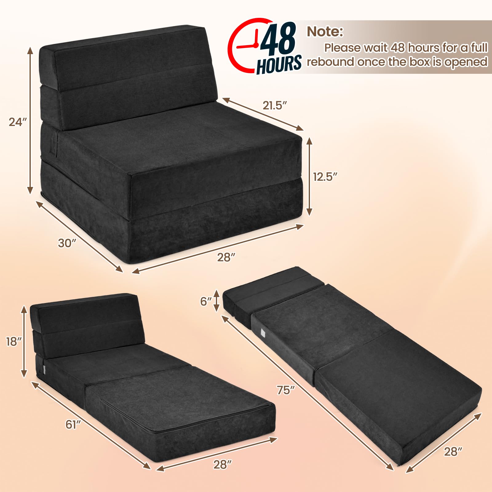 Folding Floor Sofa Bed, Convertible Sleeper Chair Bed