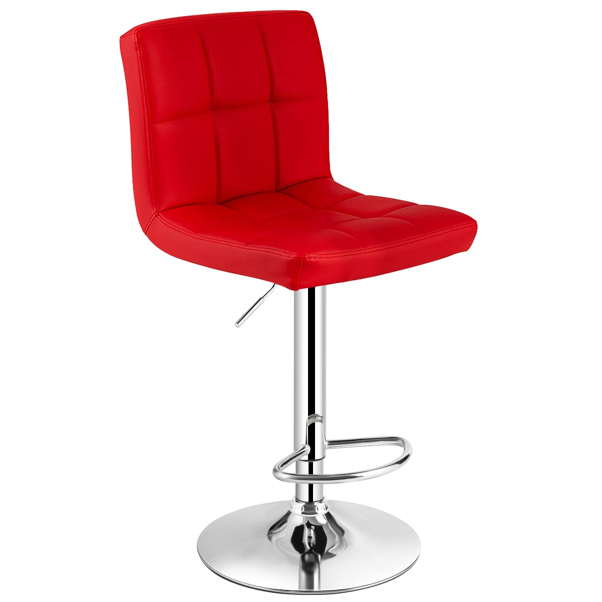 Modern PU Leather Height Adjustable Bar Stools  Set of 1/2 with Back, Footrest, Metal Base