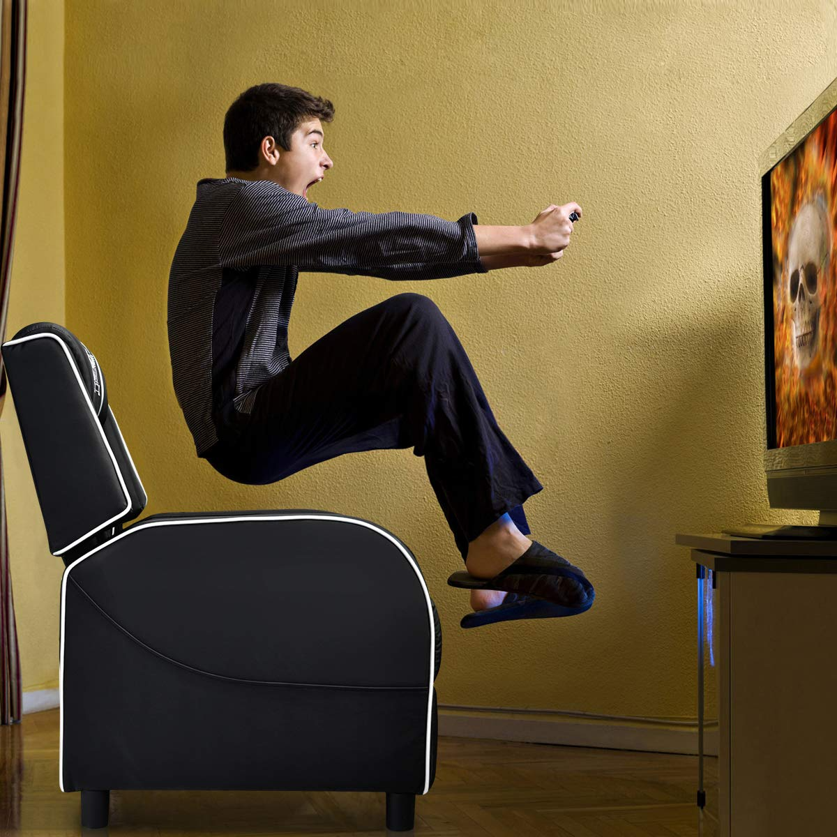Adjustable Massage Gaming Chairs for Adults w/Footrest, Remote Control & Side Pocket