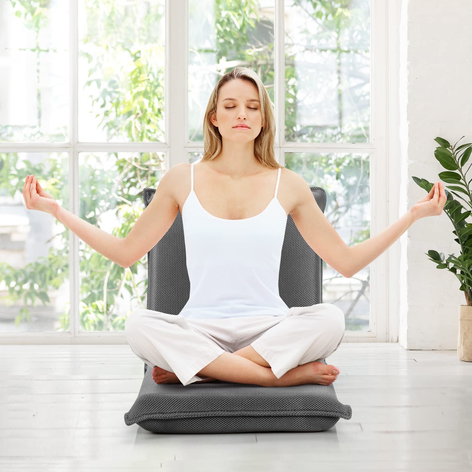 Adjustable Mesh Floor Sofa Chair, 6-Position Multi-Angle Padded Floor Chair for Gaming Reading Meditation