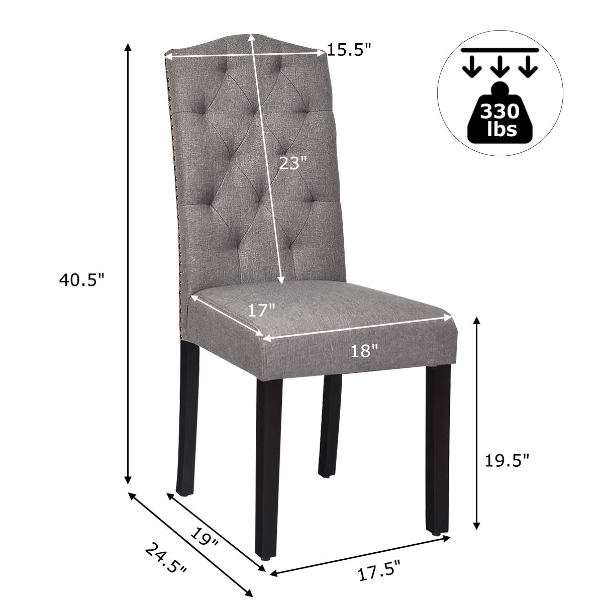 Set of 2/4 Tufted Fabric Dining Chairs with Padded Seat and Tall Backrest