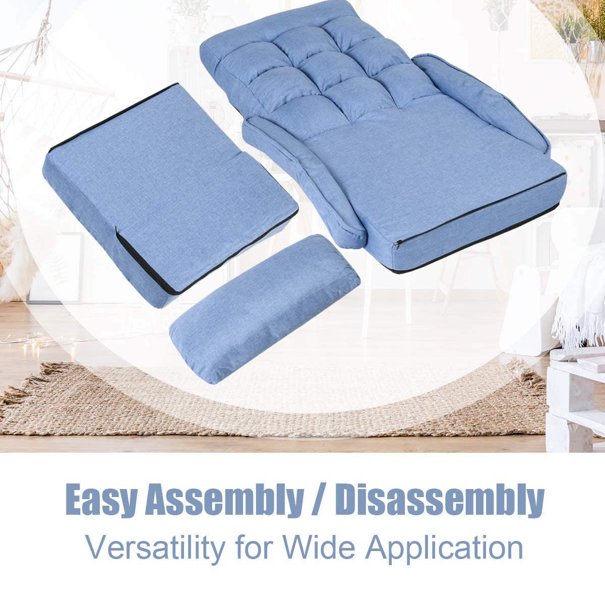 Adjustable Floor Chair, Folding Lazy Sofa Chair with 5 Positions, Detachable Seat Cushion