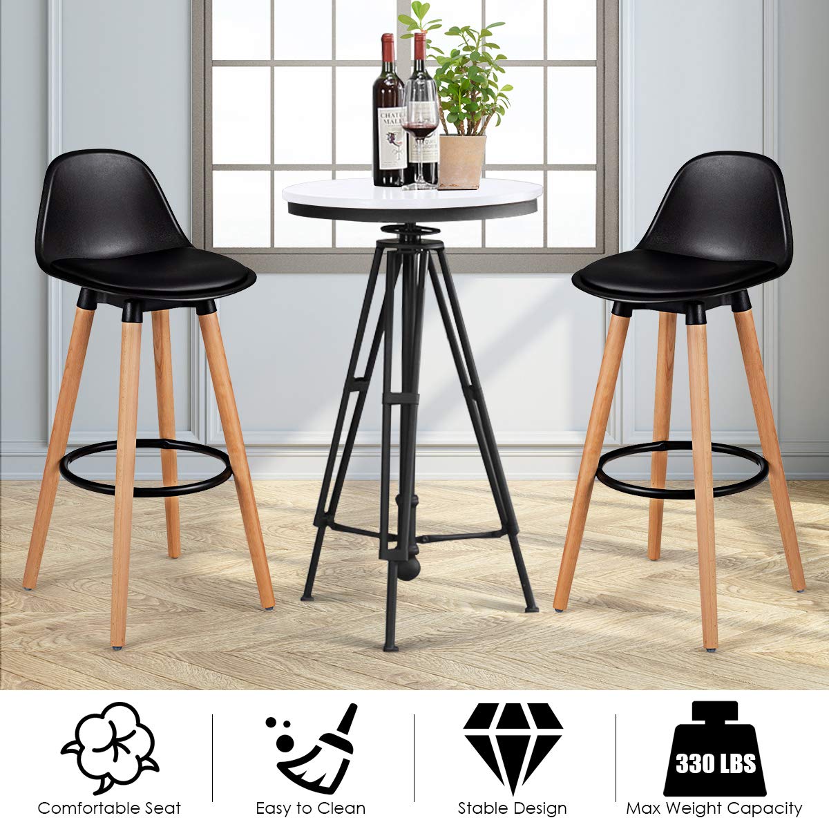 Bar Stools Set of 2/4, Modern Armless Kitchen Stool with Soft PU Leather Seat