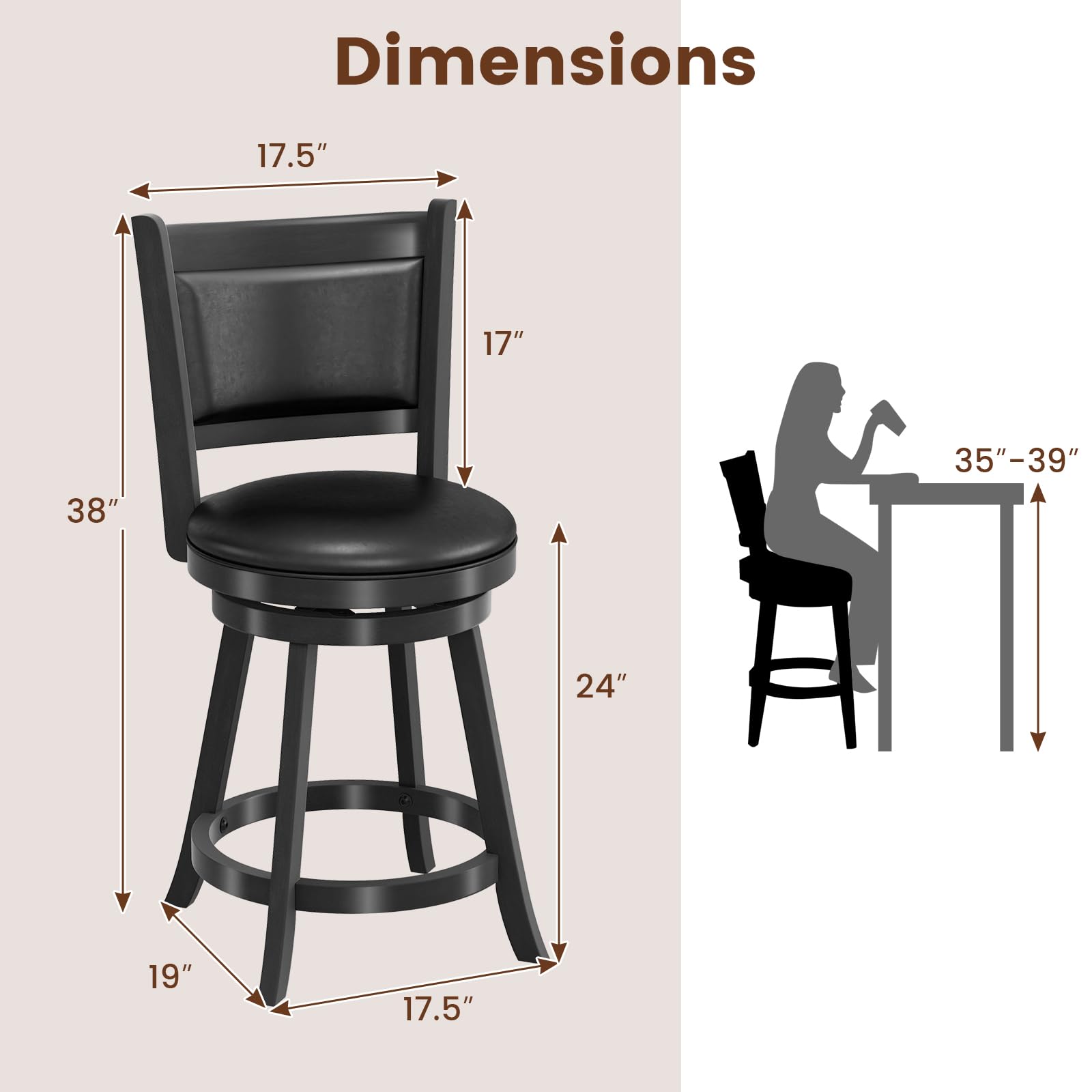 Bar Stools Set of 2/4 360 Degree Swivel, Accent Wooden Swivel Seat Counter Height Bar Stool