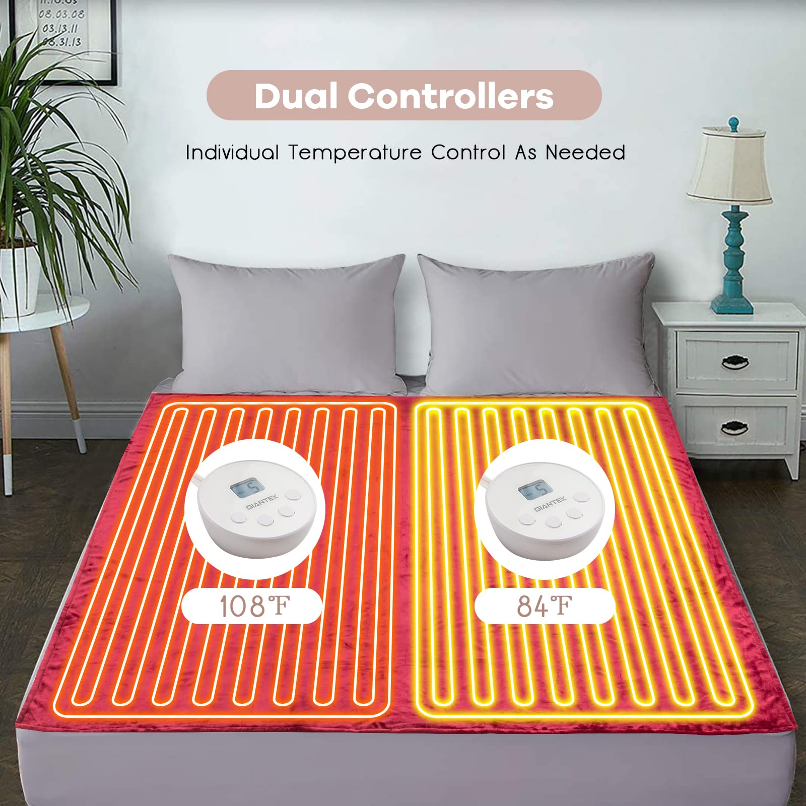 Heated Blanket Electric Blanket Twin Size 84&rsquo;&rsquo; x 62&rsquo;&rsquo; Heating Blanket with 10 Heating Levels & 12 Hour Selectable Auto Shut-Off