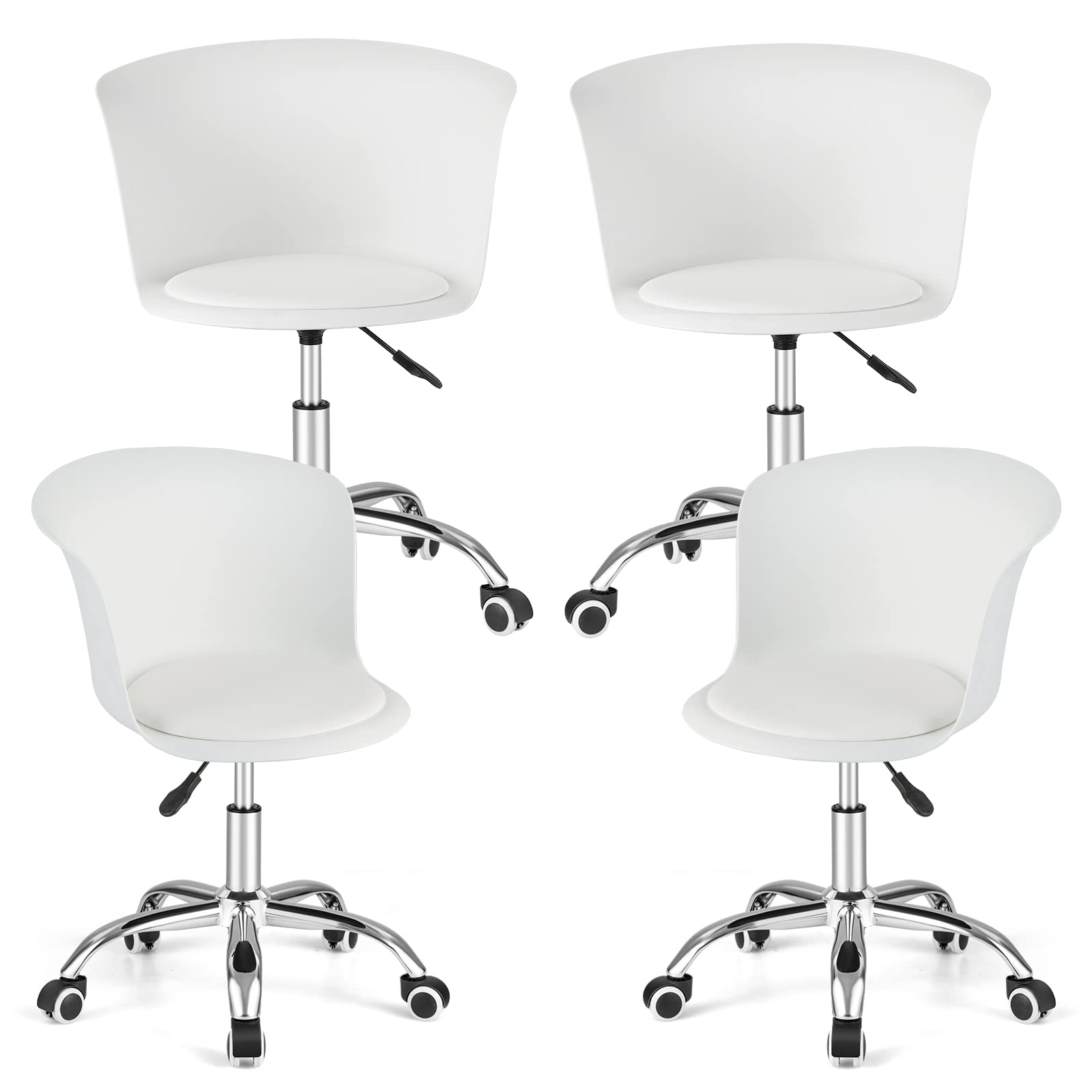 Home Office Desk Chair Set of 2/4, Armless Plastic Swivel Rolling Task Chair w/Soft PU Leather Cushion & Universal Casters