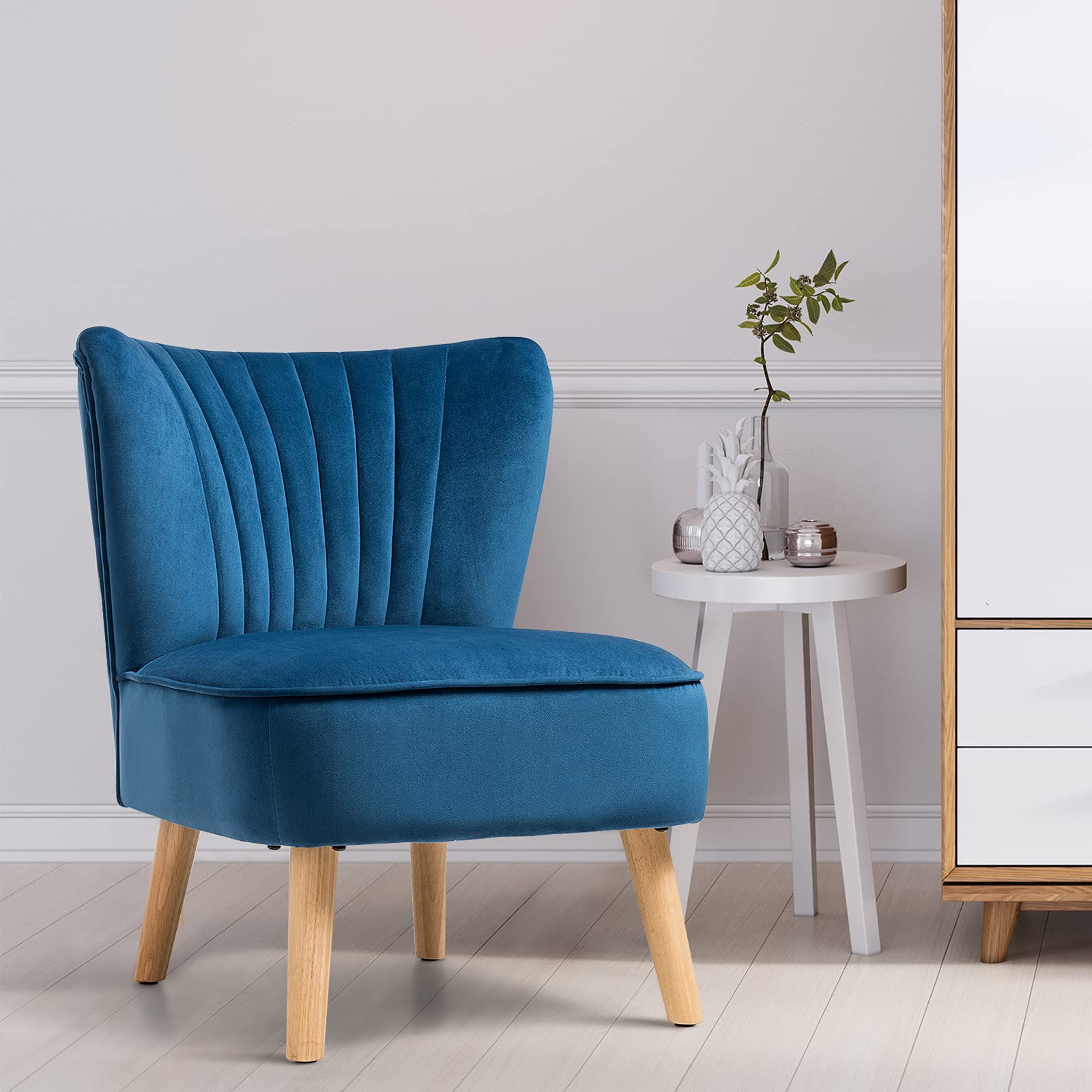 Upholstered Armless Accent Chair w/Rubber Wood Legs & Thick Sponge Seat