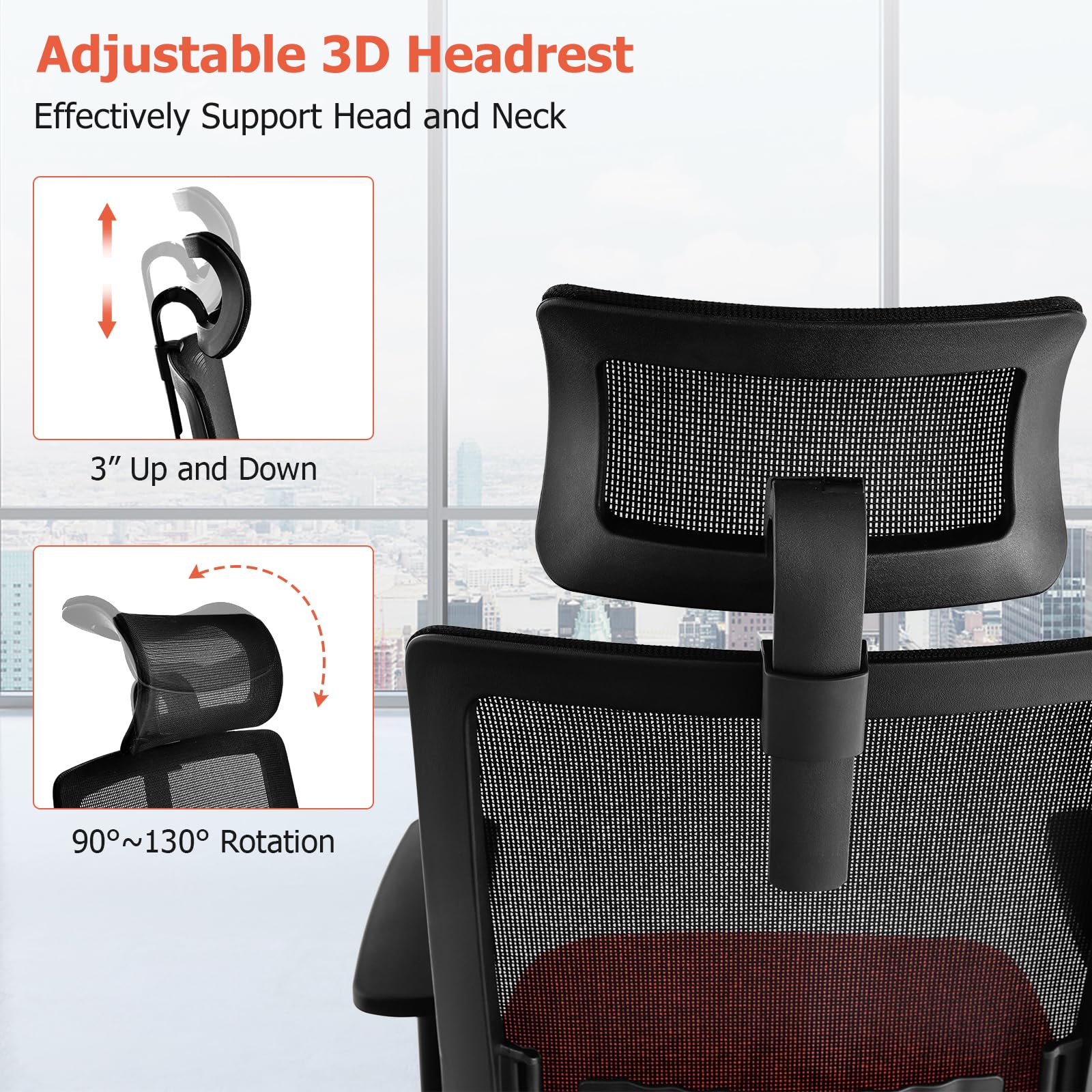 Ergonomic Mesh Office Chair with Adjustable Lumbar and 3D Headrest
