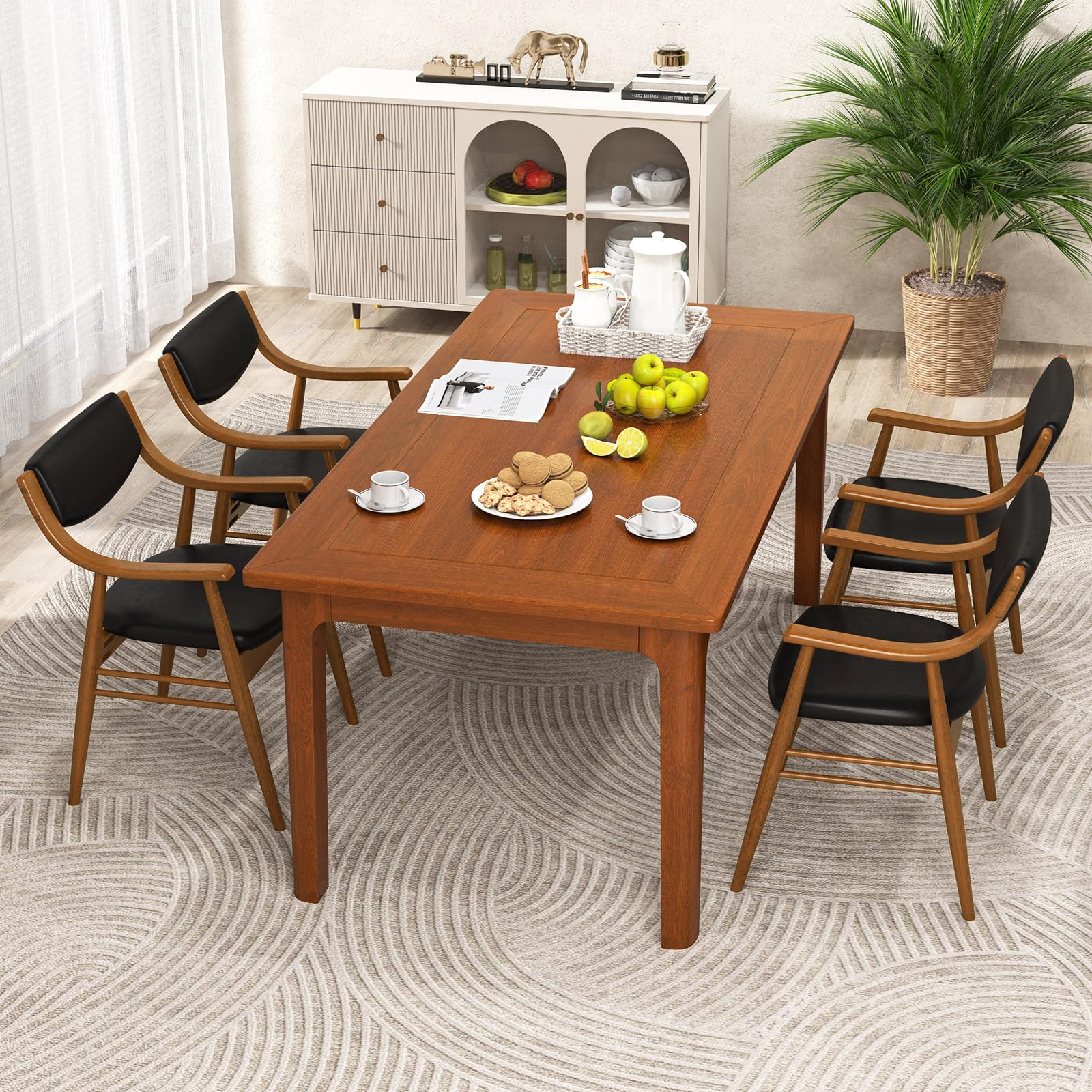 Wooden Dining Chairs Set of 2/4, PU Leather Upholstered Kitchen Chairs w/Padded Seat & Back, Rubber Wood Frame