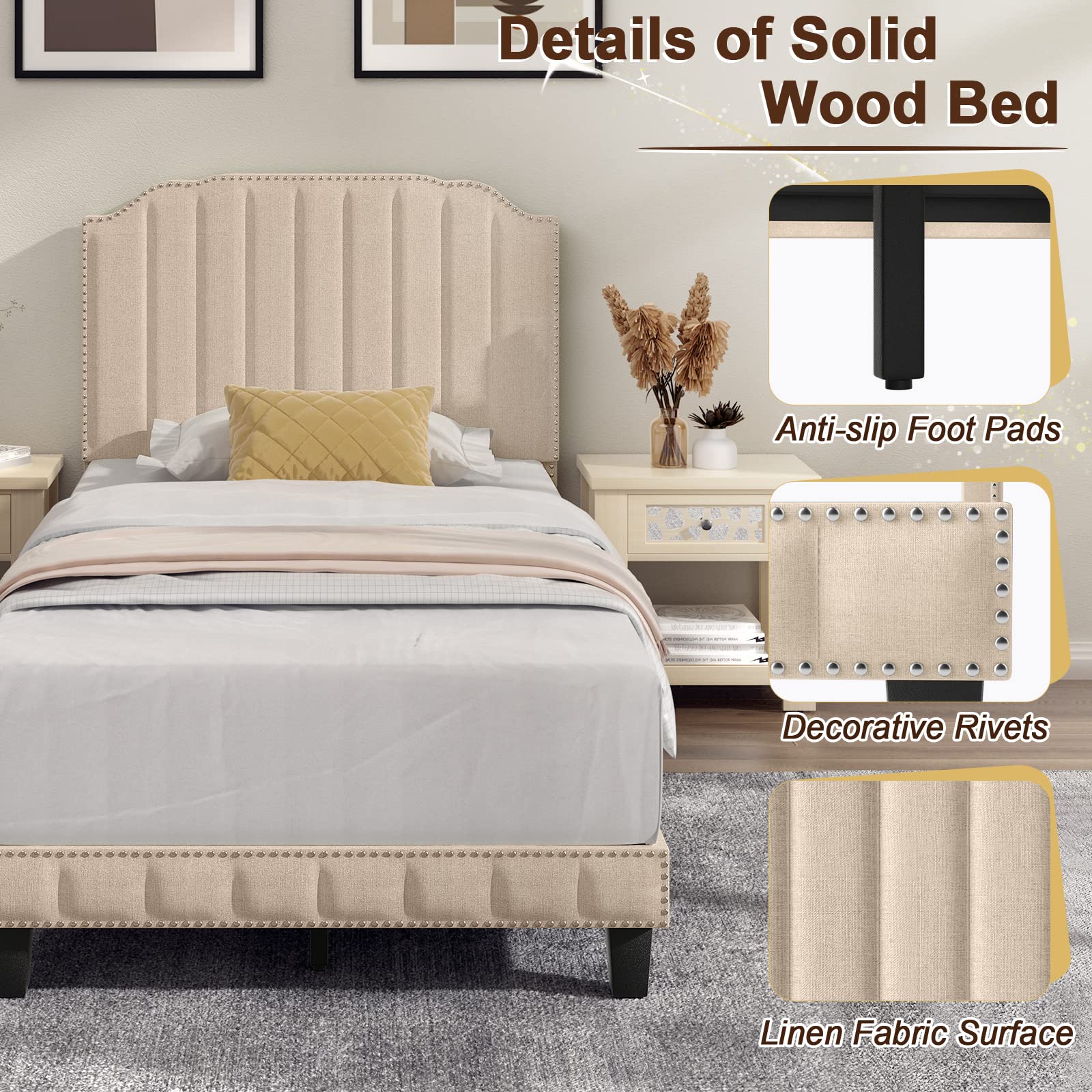 Twin/Full/Queen Size Upholstered Platform Bed Frame with Headboard