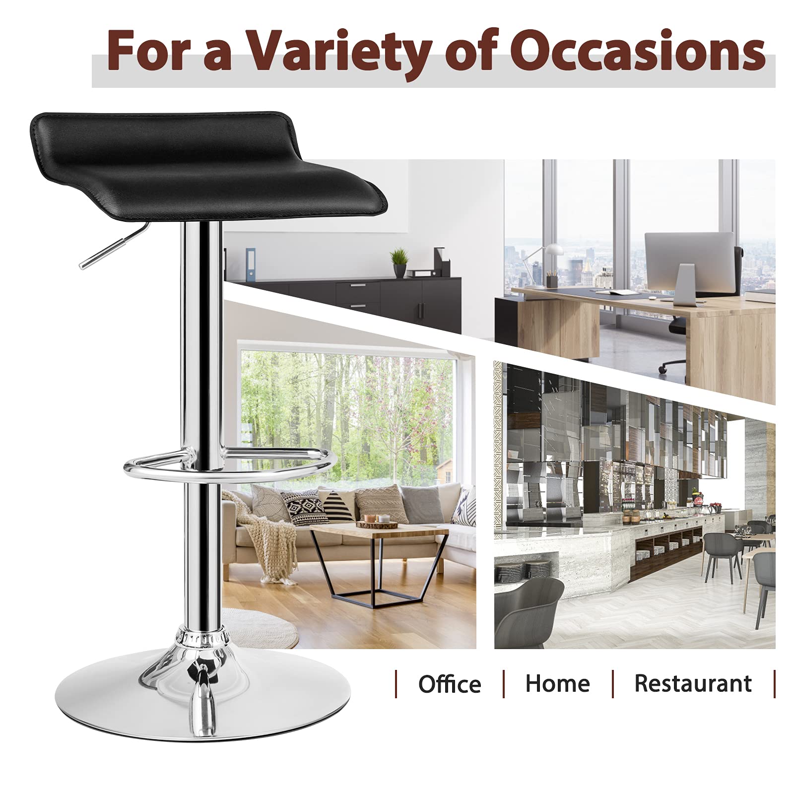 Bar Stools Set of 2/4, Adjustable Swivel PU Leather Barstools w/Footrest, Chrome Base