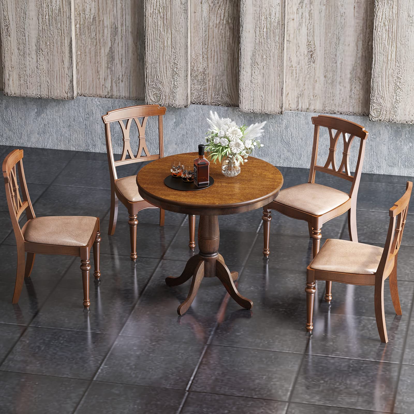 Round Dining Table for 2-4 People, 32" D X 30" H Wooden Kitchen Table with Spacious Table Top, Pedestal Base