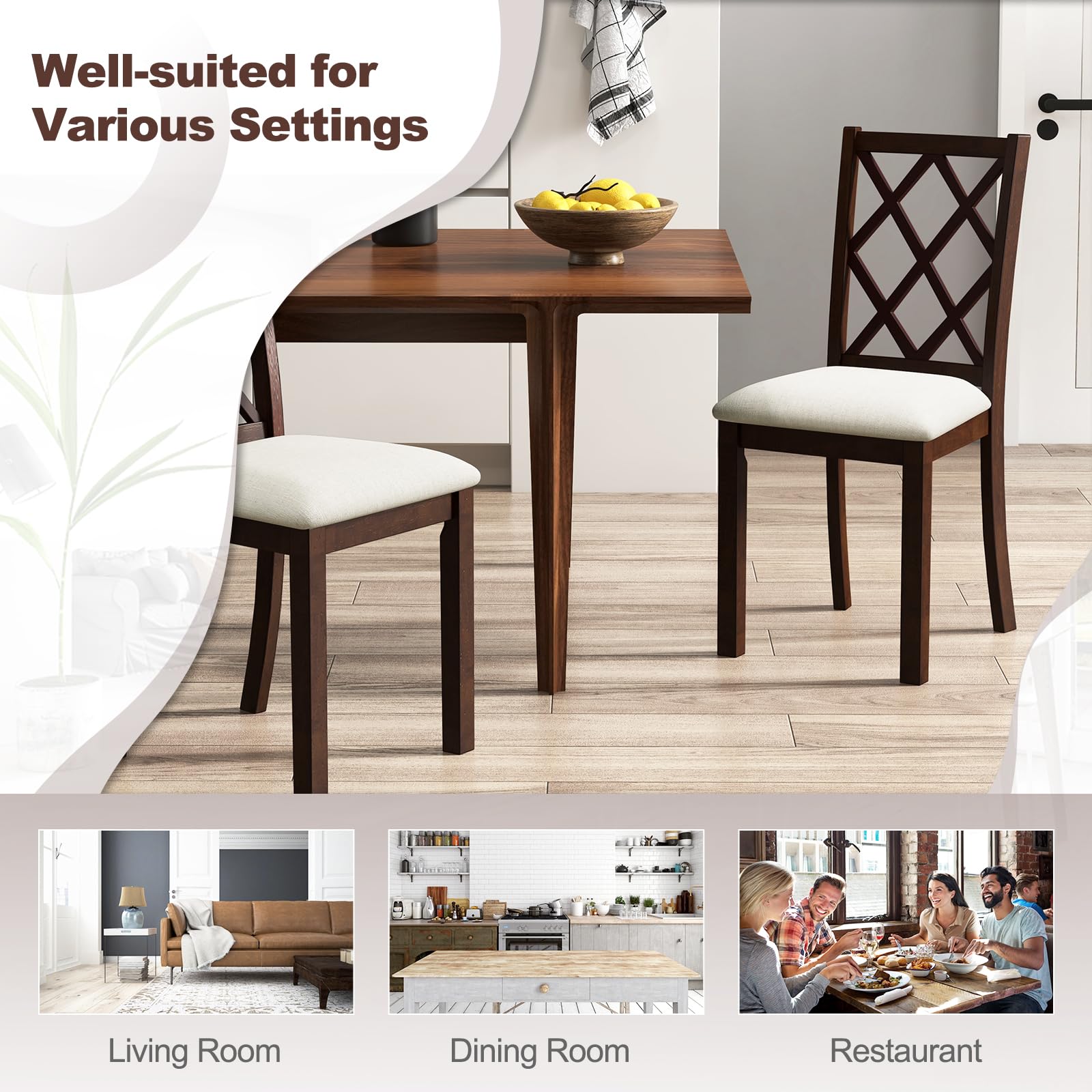 Wood Dining Chairs Set of 2/4, Farmhouse Kitchen Chair with Rubber Wood Legs
