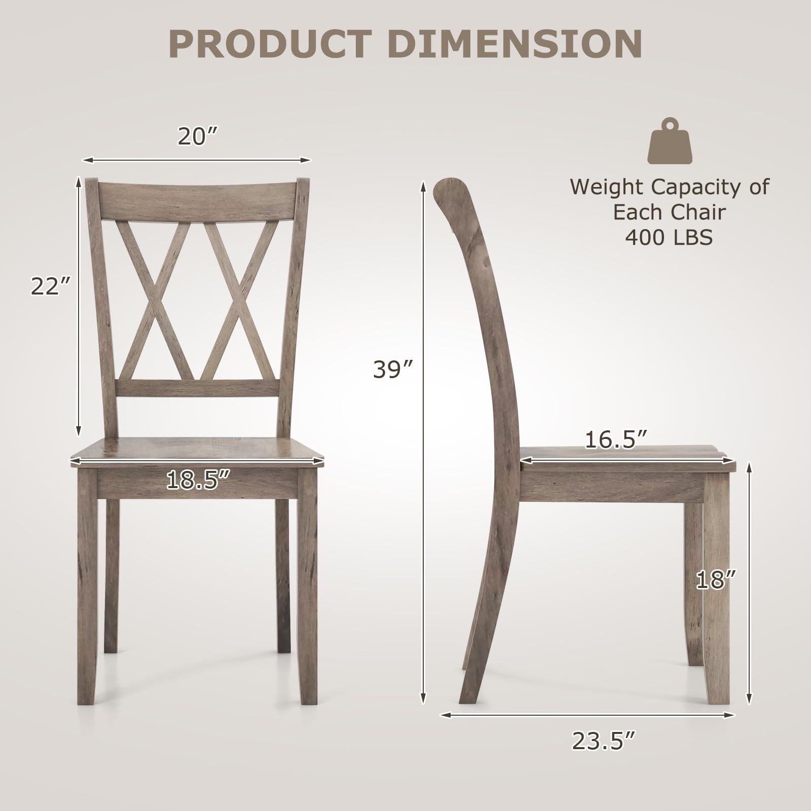 Set of 2/4 Dining Chairs, Rubber Wood Dining Room Chair, Farmhouse Dining Side Chairs